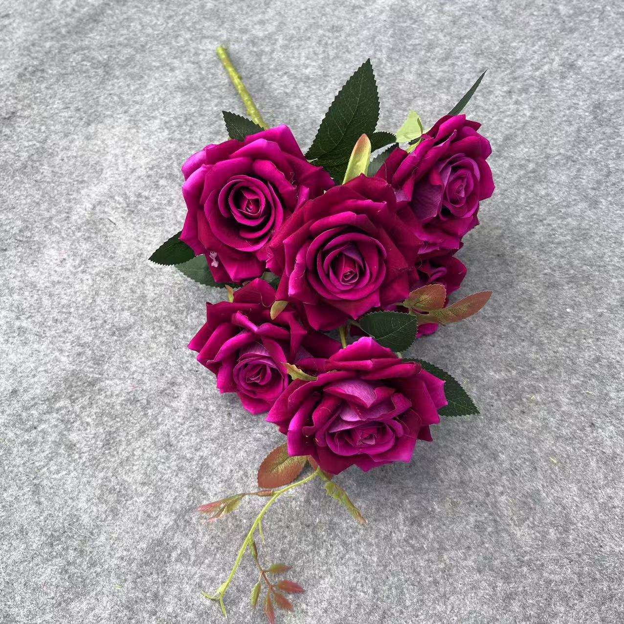 仿真花仿真玫瑰6头花束绒布玫瑰婚庆花墙家居装饰批发花材 详情图9