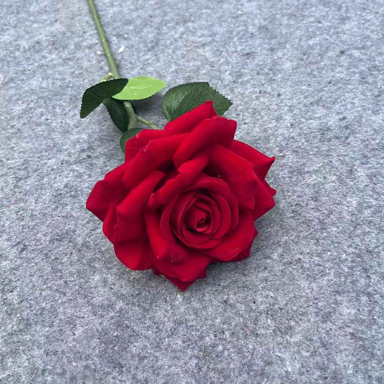 仿真花仿真玫瑰 单支弯杆绒布玫瑰婚礼家居花墙装饰批发 详情图4