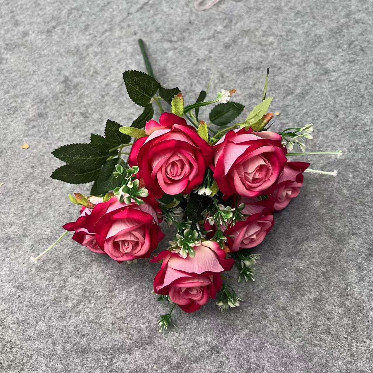 仿真花仿真玫瑰7头绒布角玫假花婚礼家居装饰布置花束摆件批发详情图2