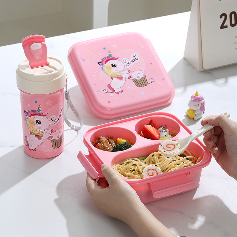 H226-529 Cartoon Double Round Set, Water Cup Lunch Box, Microwave Lunch box, Children's bento Box, Tableware set