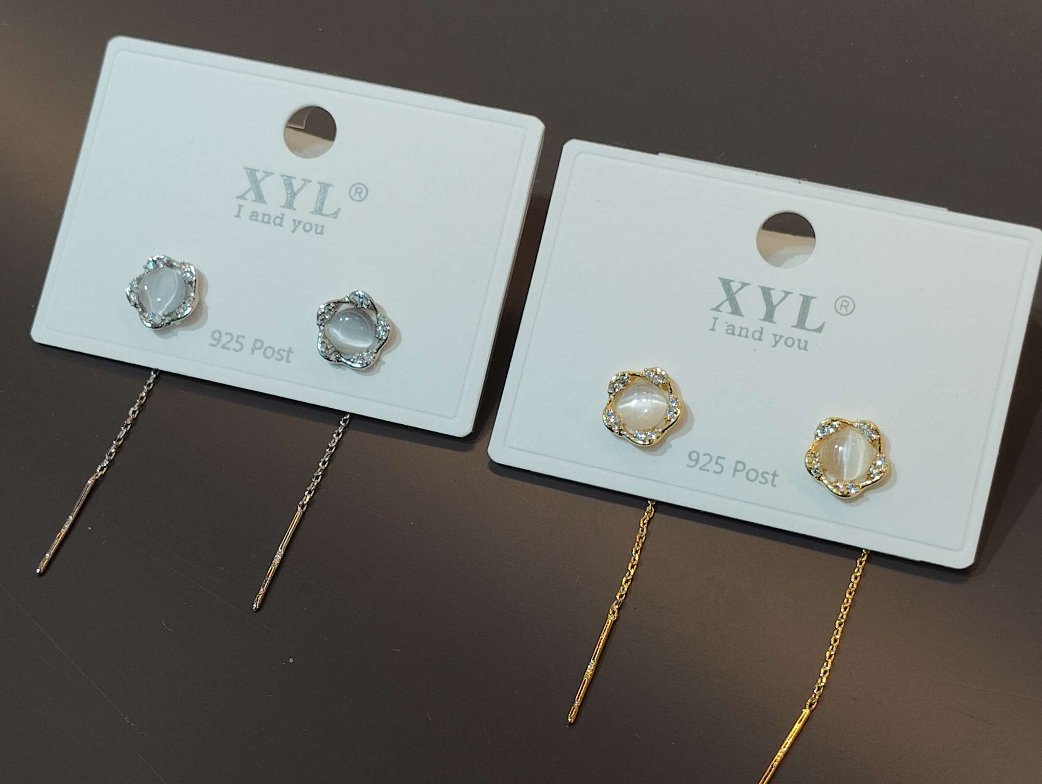 高级感猫眼石花朵耳线女爆款气质养耳洞耳饰细节图