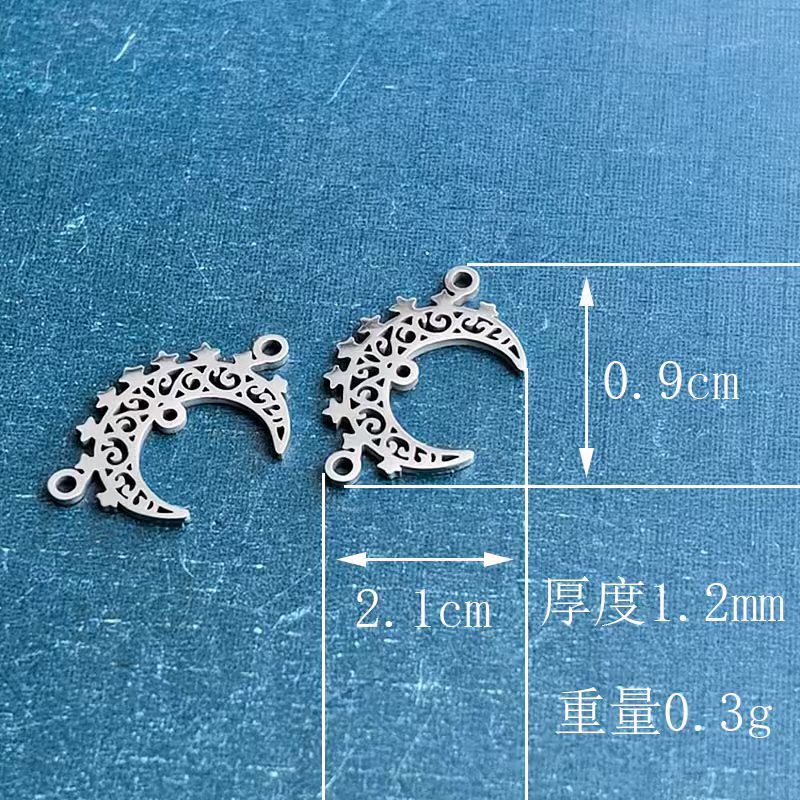 跨境外贸DIY饰品配件钛钢不锈钢镂空月亮弯星星挂件项链吊坠手链详情图2