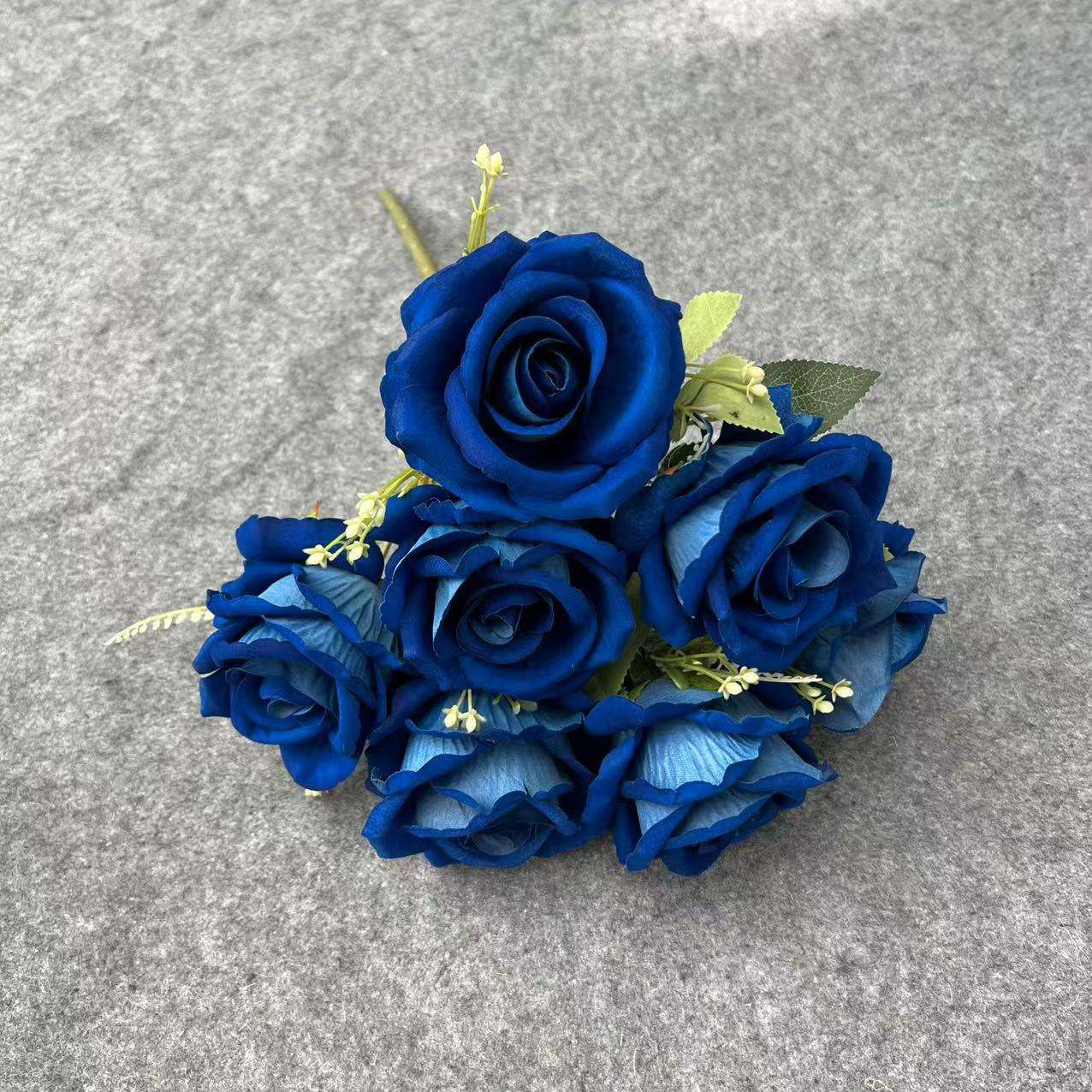 仿真玫瑰仿真花束7头绒布圆玫瑰仿真花婚礼家居红玫瑰花批发 详情图9