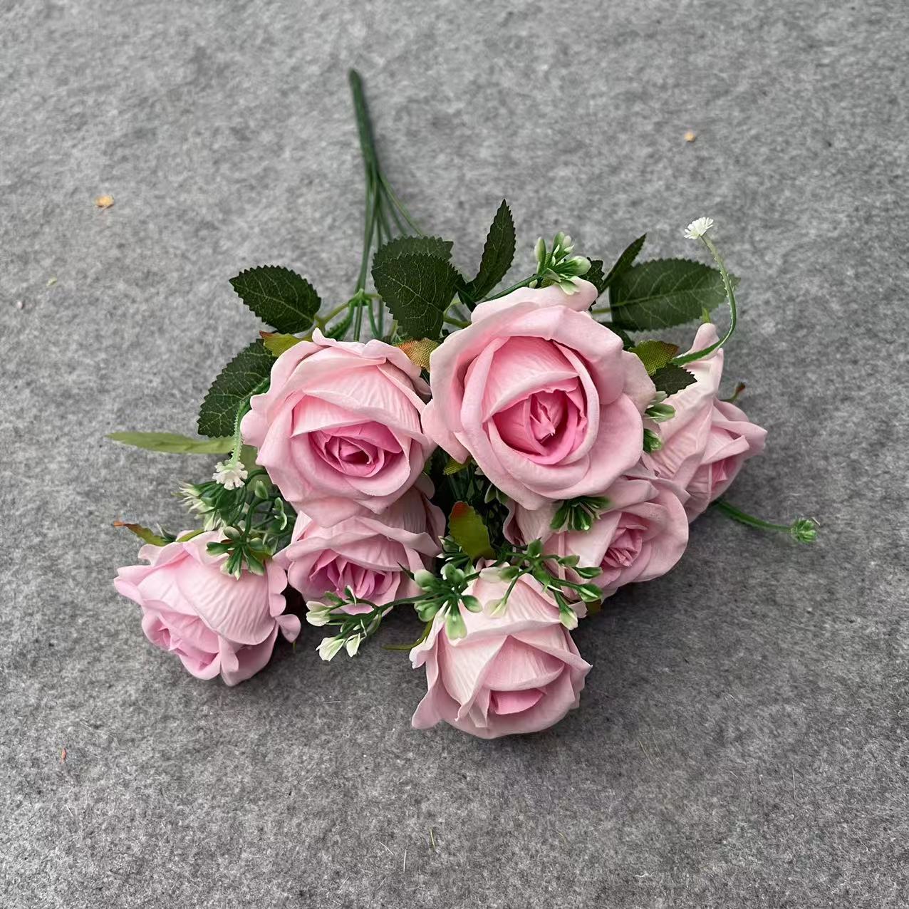 仿真花仿真玫瑰7头绒布角玫假花婚礼家居装饰布置花束摆件批发详情图9