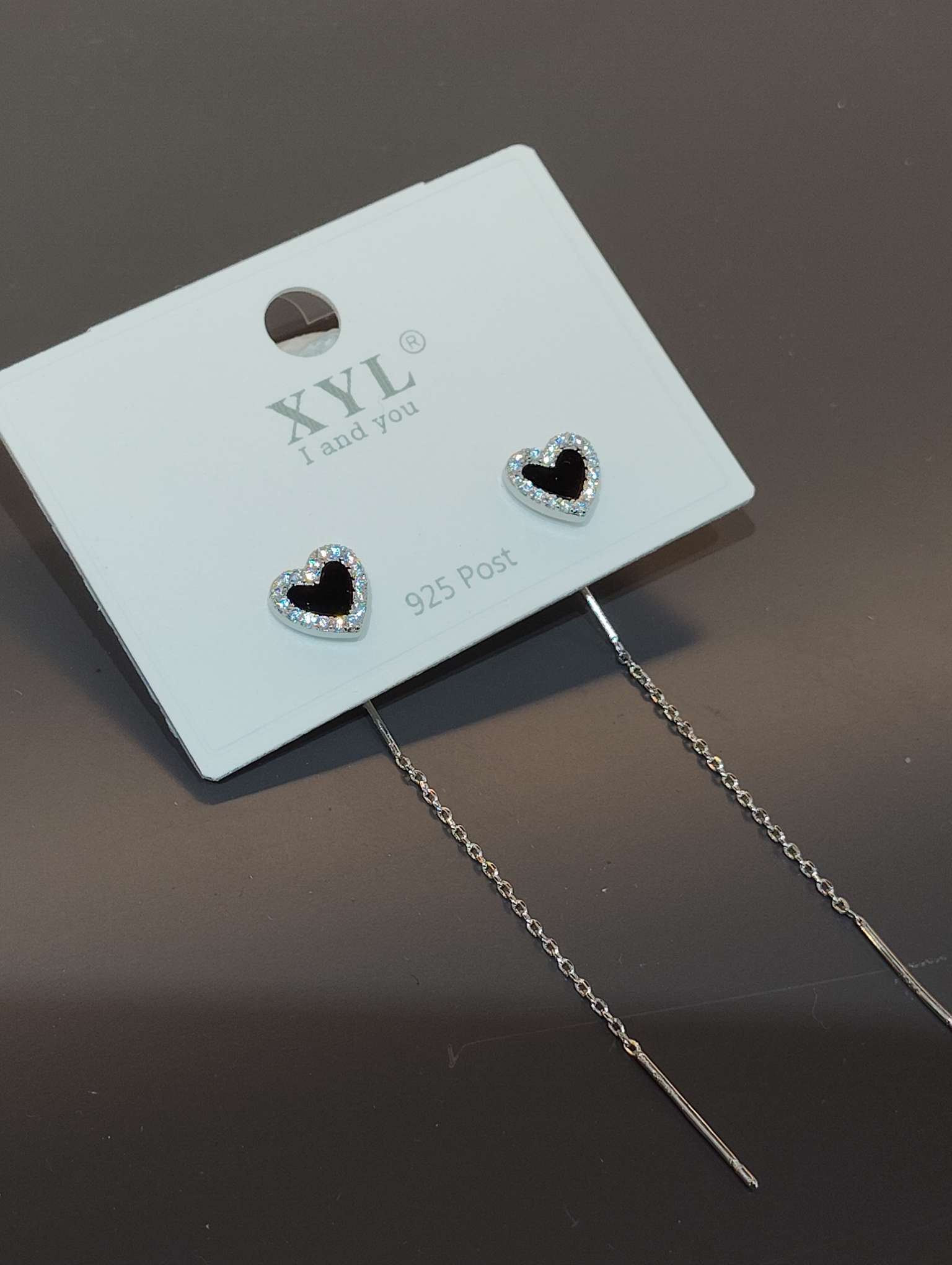 气质耳线轻奢百搭锆石小爱心耳线时尚上班通勤耳饰简约耳环