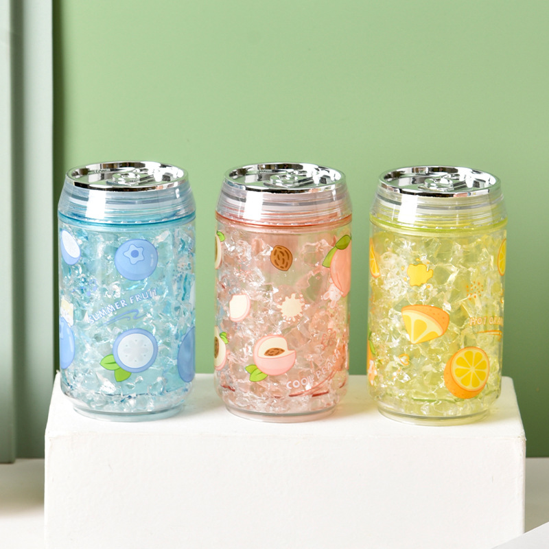Z37-8031 New double-layer plastic straw cup, high appearance level, summer crushed ice cup, creative can ice cup, Korean version