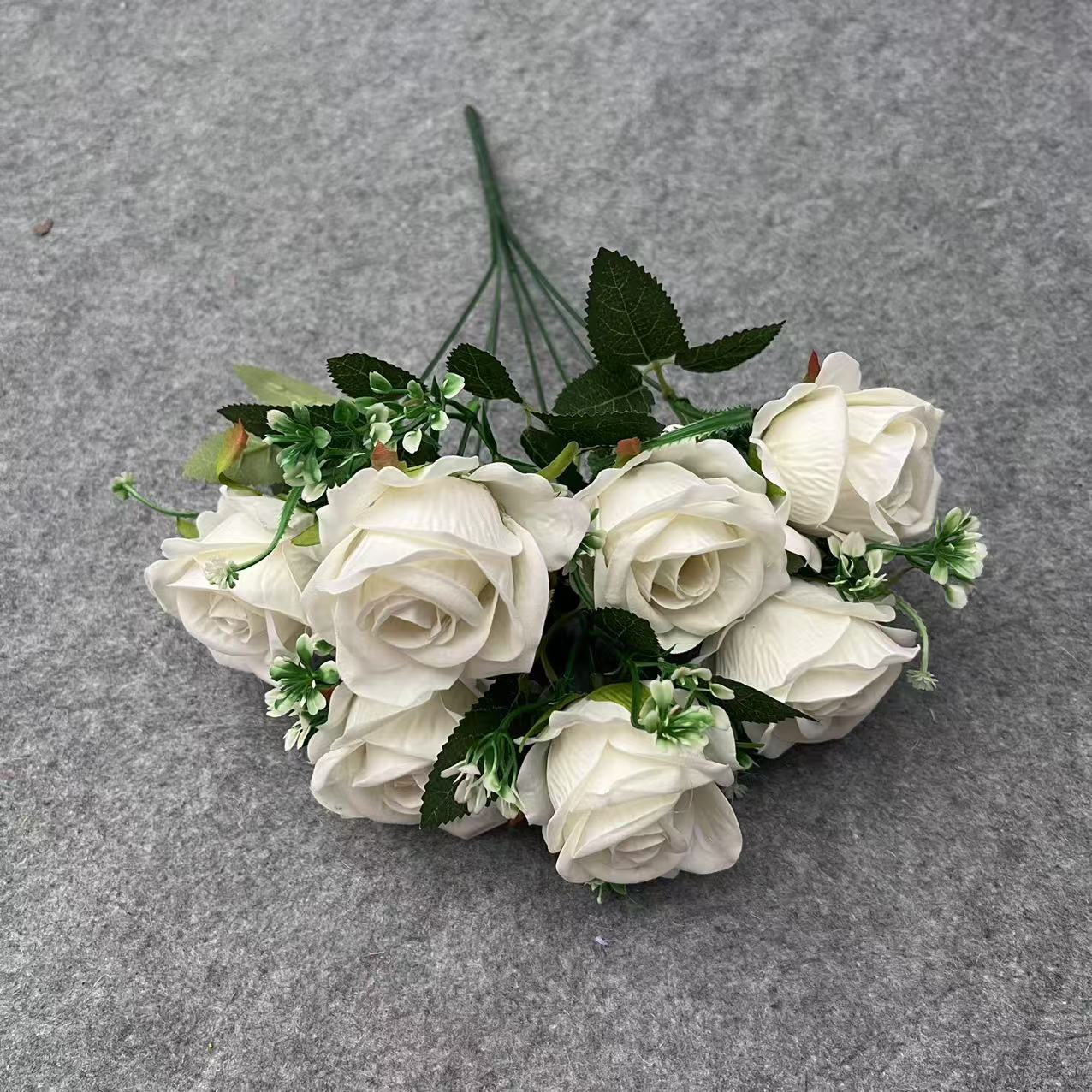 仿真花仿真玫瑰7头绒布角玫假花婚礼家居装饰布置花束摆件批发细节图