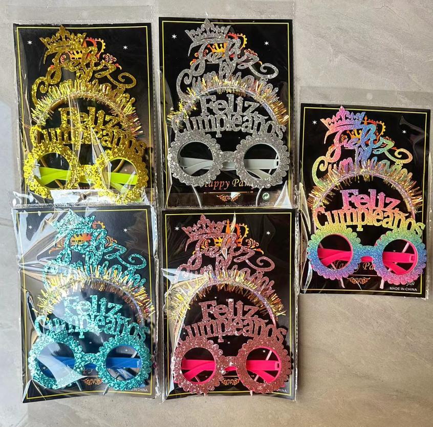 Feliz Cumpleaños 生日发箍眼镜套装 多色可选 西语跨年派对道具
