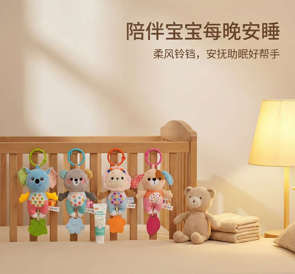 Cross-border new product manufacturer direct sales of infant and toddler cartoon wind chime early education lathe pendants, animal color wind chime bed hanging toys detail image 1