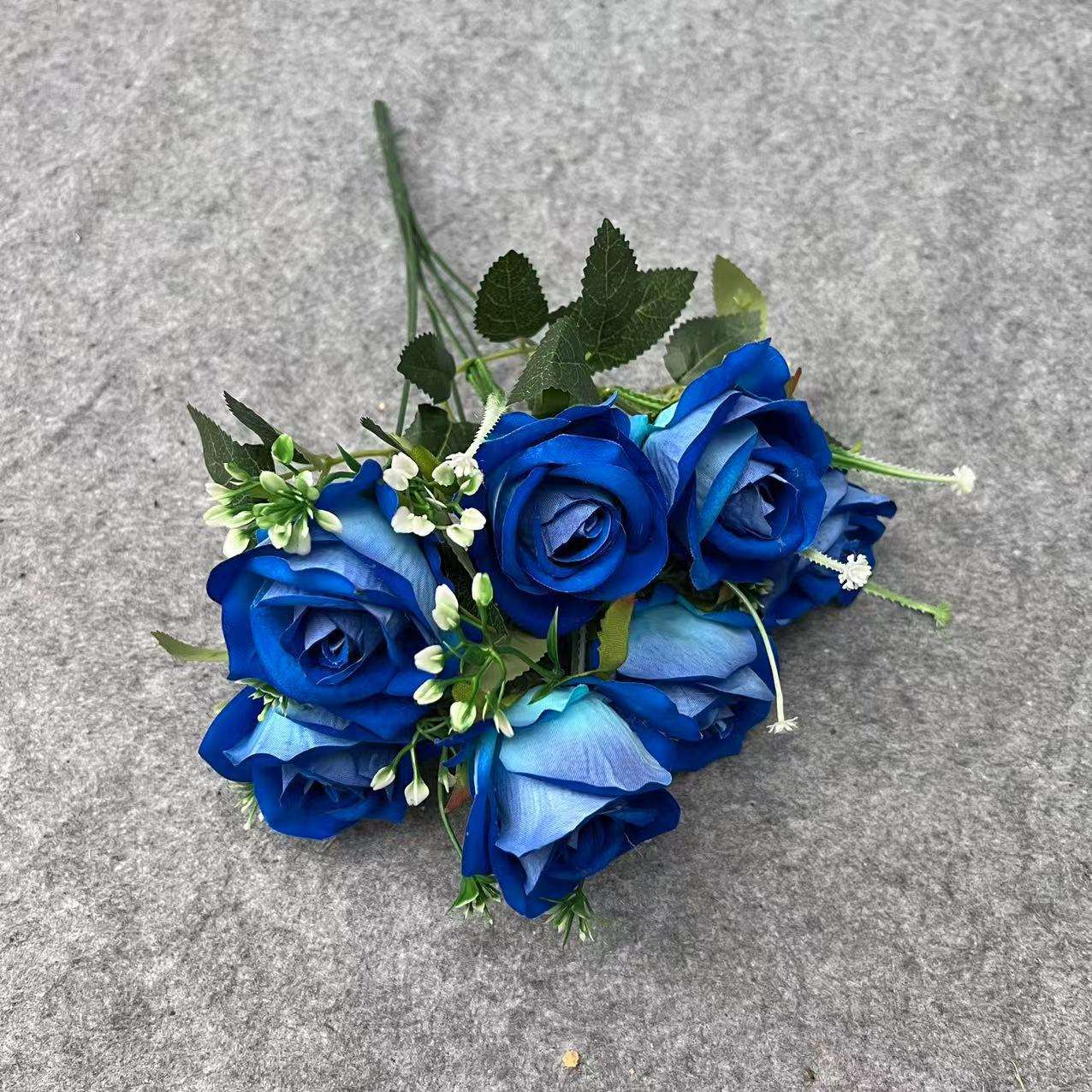 仿真花仿真玫瑰7头绒布角玫假花婚礼家居装饰布置花束摆件批发详情图11