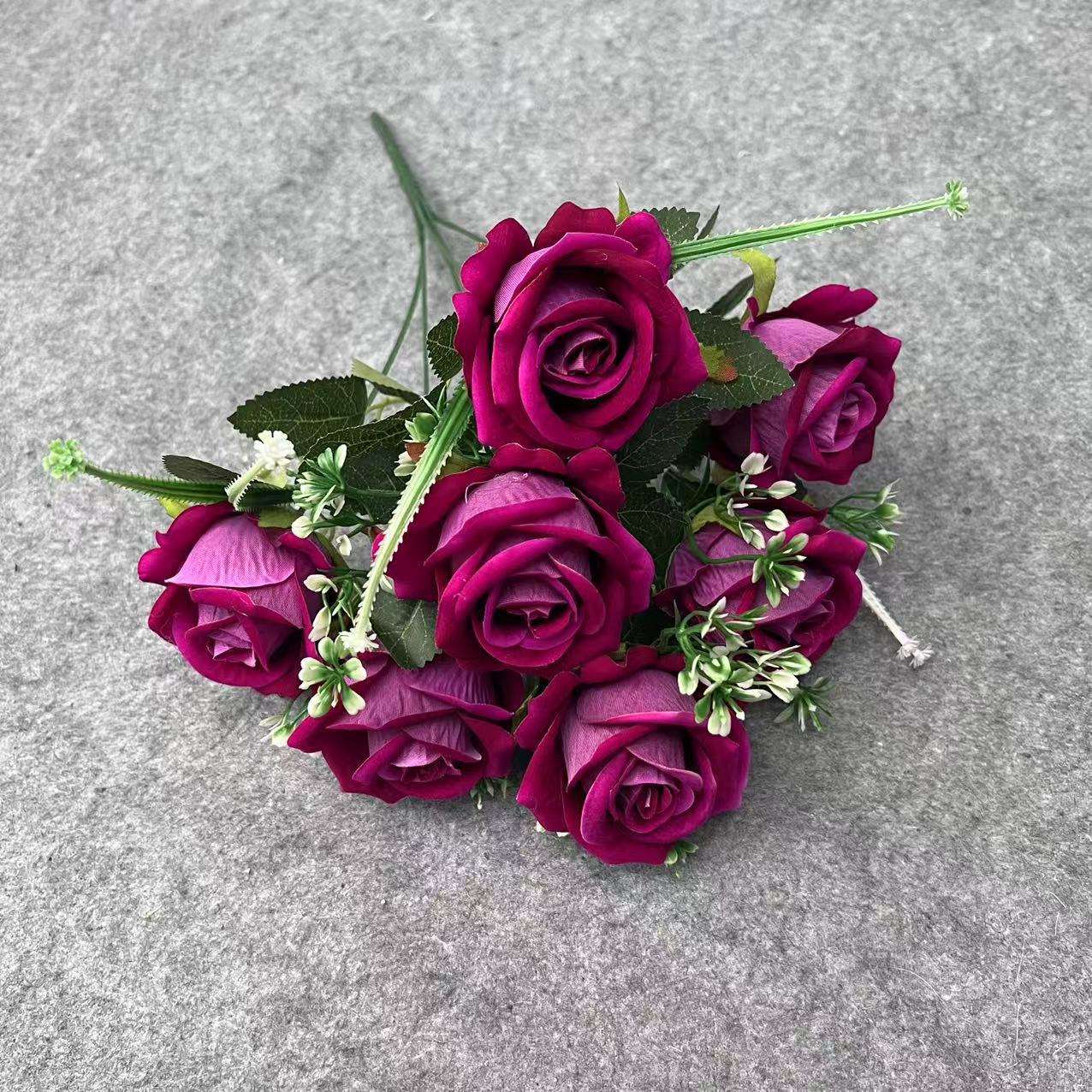 仿真花仿真玫瑰7头绒布角玫假花婚礼家居装饰布置花束摆件批发详情图7