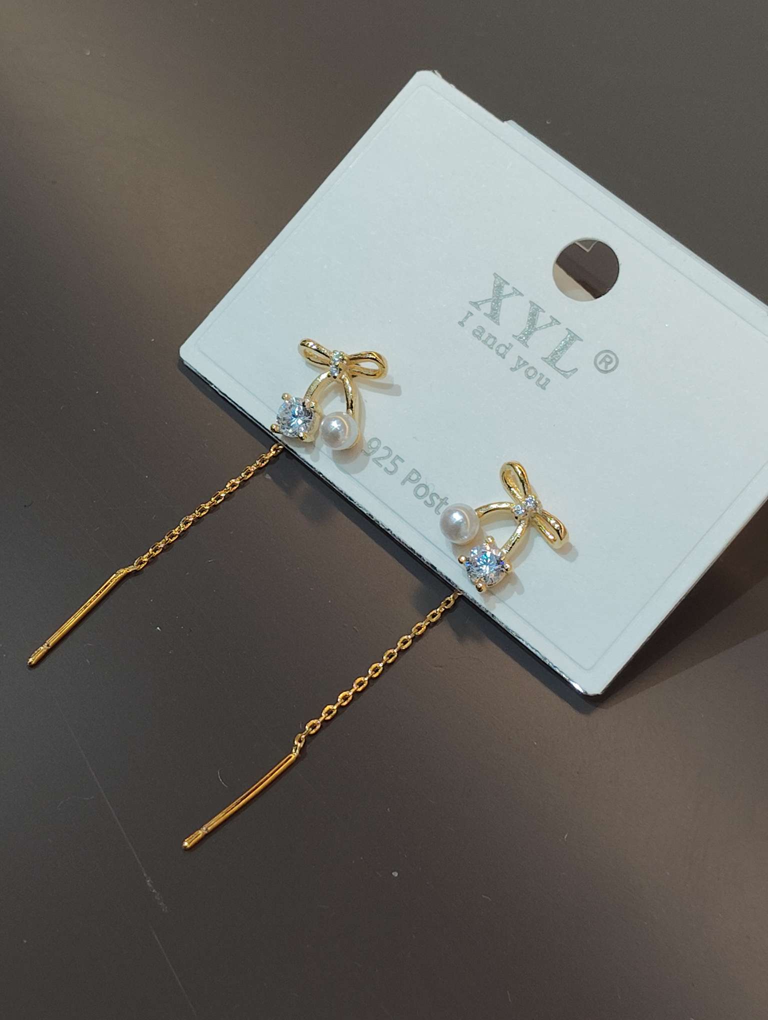 精致小巧锆石珍珠耳线简约日常温柔法式耳环设计百搭款心耳饰