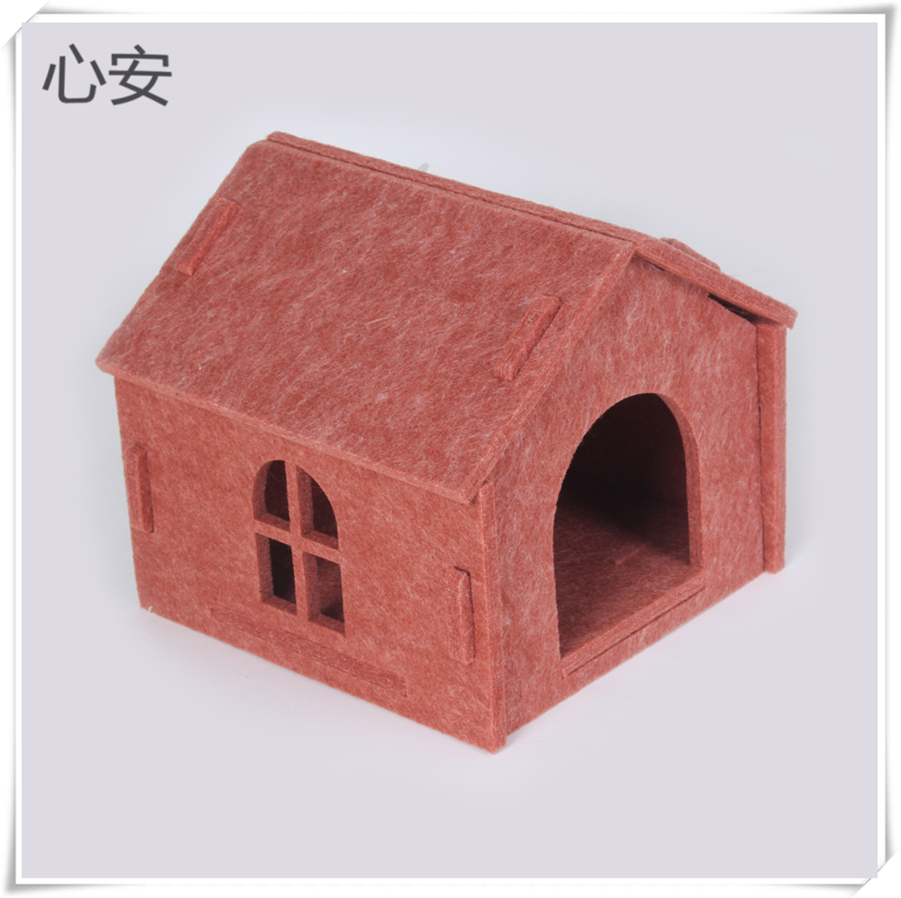 Three-dimensional house-shaped felt cat bed, suitable for small pets, detachable and washable, thickened pet bed, warm and comfortable sleeping house details Picture