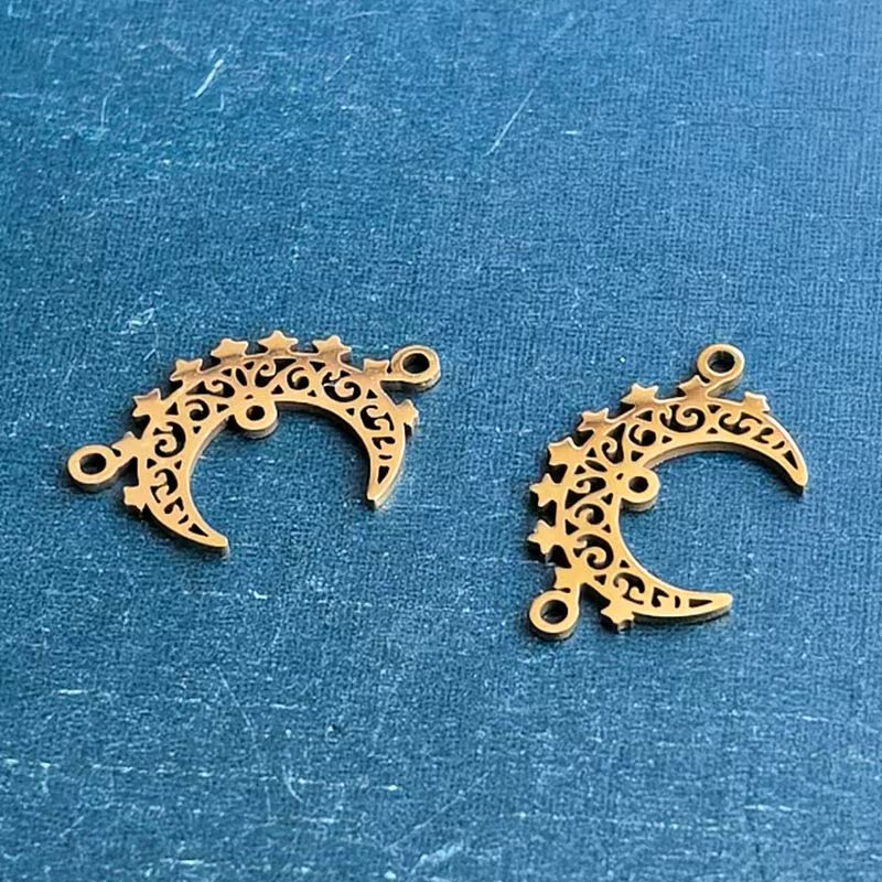 跨境外贸DIY饰品配件钛钢不锈钢镂空月亮弯星星挂件项链吊坠手链细节图