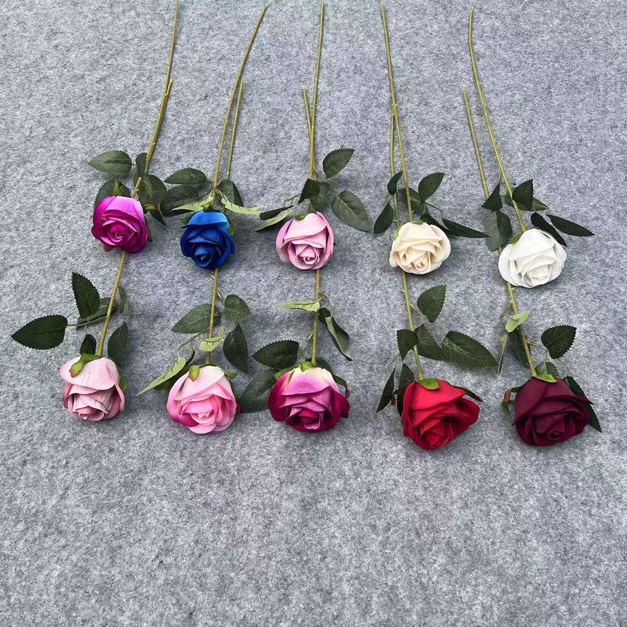 仿真花仿真玫瑰 单支绒布玫蕾婚礼花墙家居装饰批发 