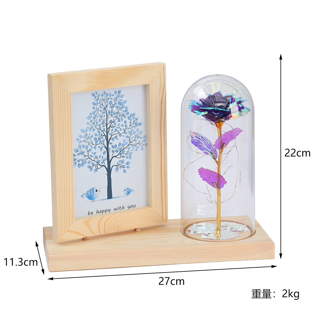 木质玫瑰花摆件装饰品玻璃罩