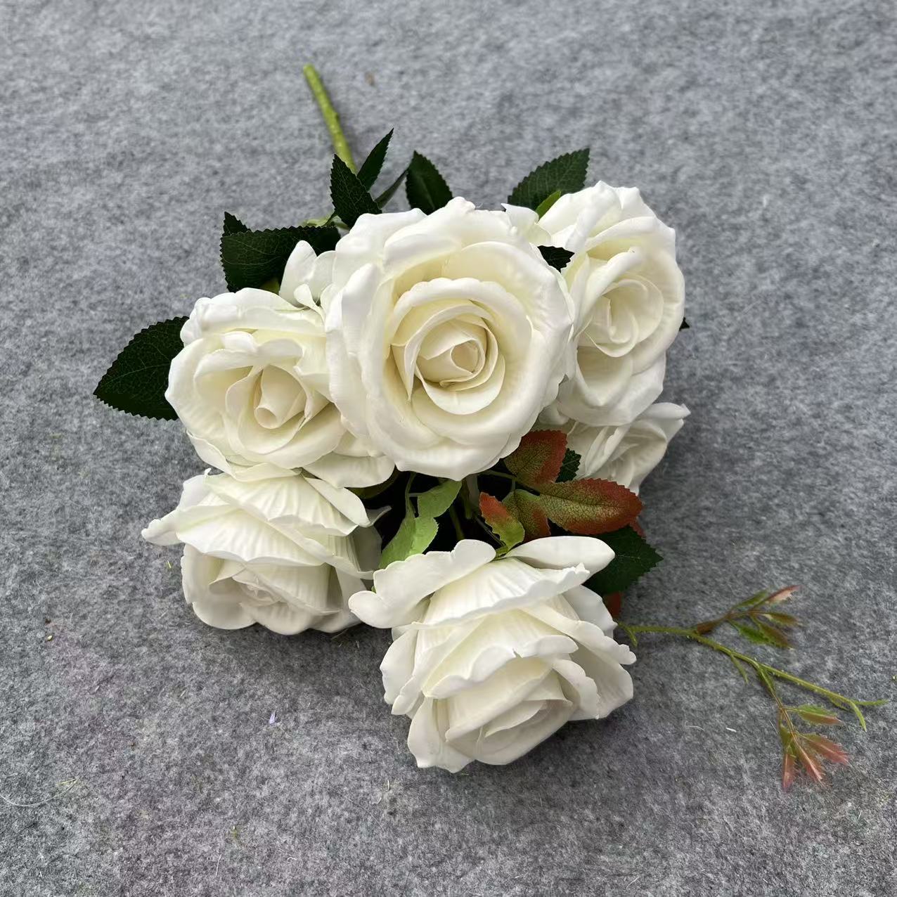 仿真花仿真玫瑰6头把束绒布玫瑰仿真花制作婚礼家居装饰批发花材 产品图