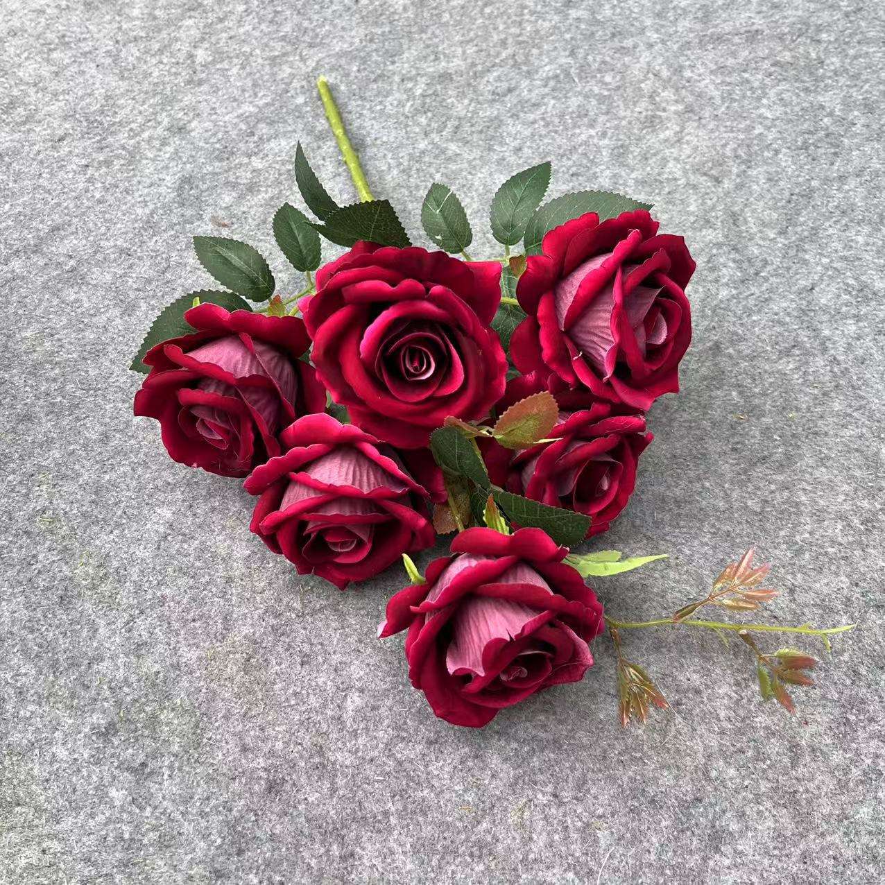 仿真花仿真玫瑰6头把束绒布玫瑰仿真花制作婚礼家居装饰批发花材 详情图5