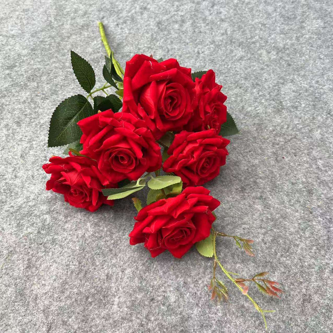 仿真花仿真玫瑰6头花束绒布玫瑰婚庆花墙家居装饰批发花材 细节图