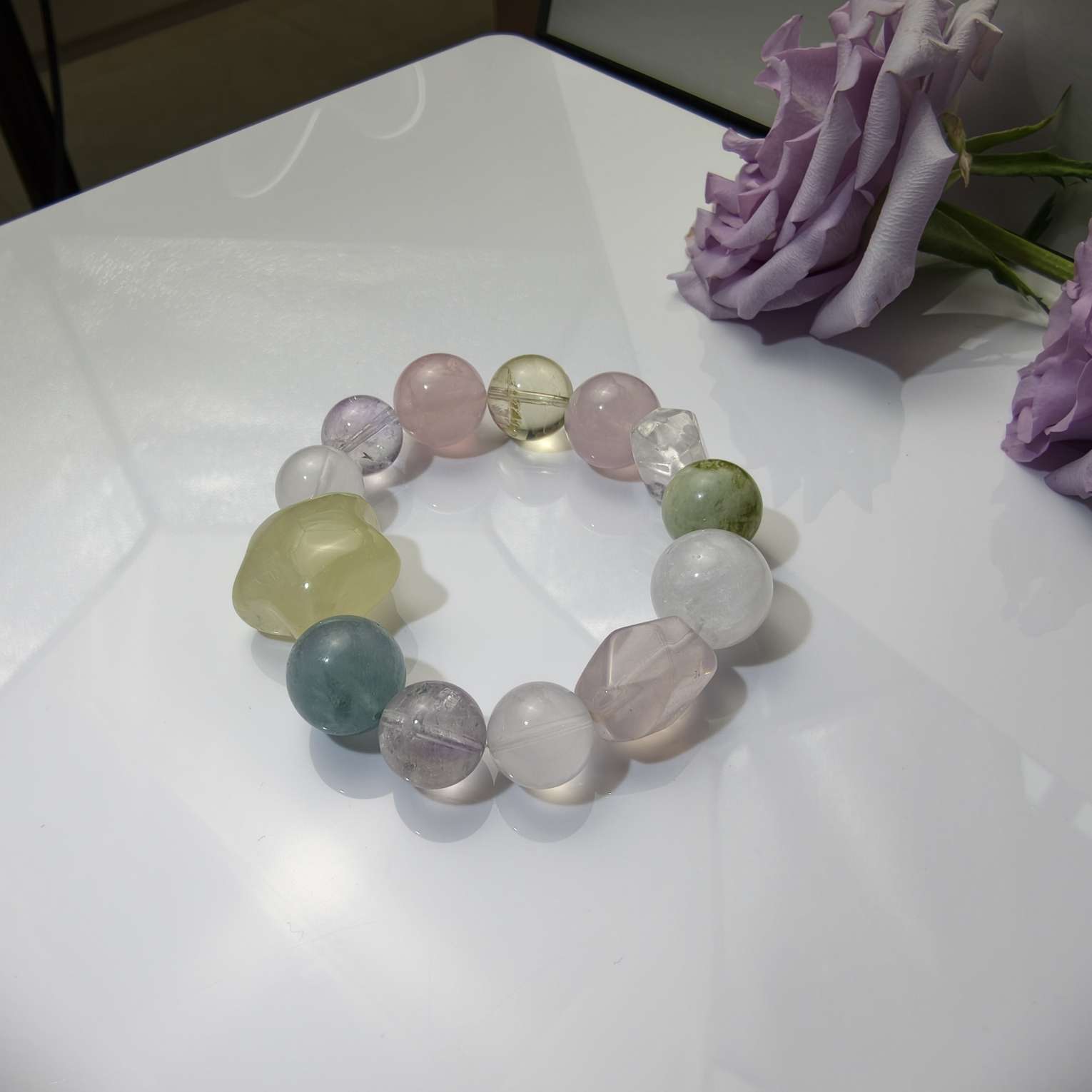 薰衣草紫水晶白幽灵粉水随型雪花幽灵白水晶粉水晶黄水晶手串