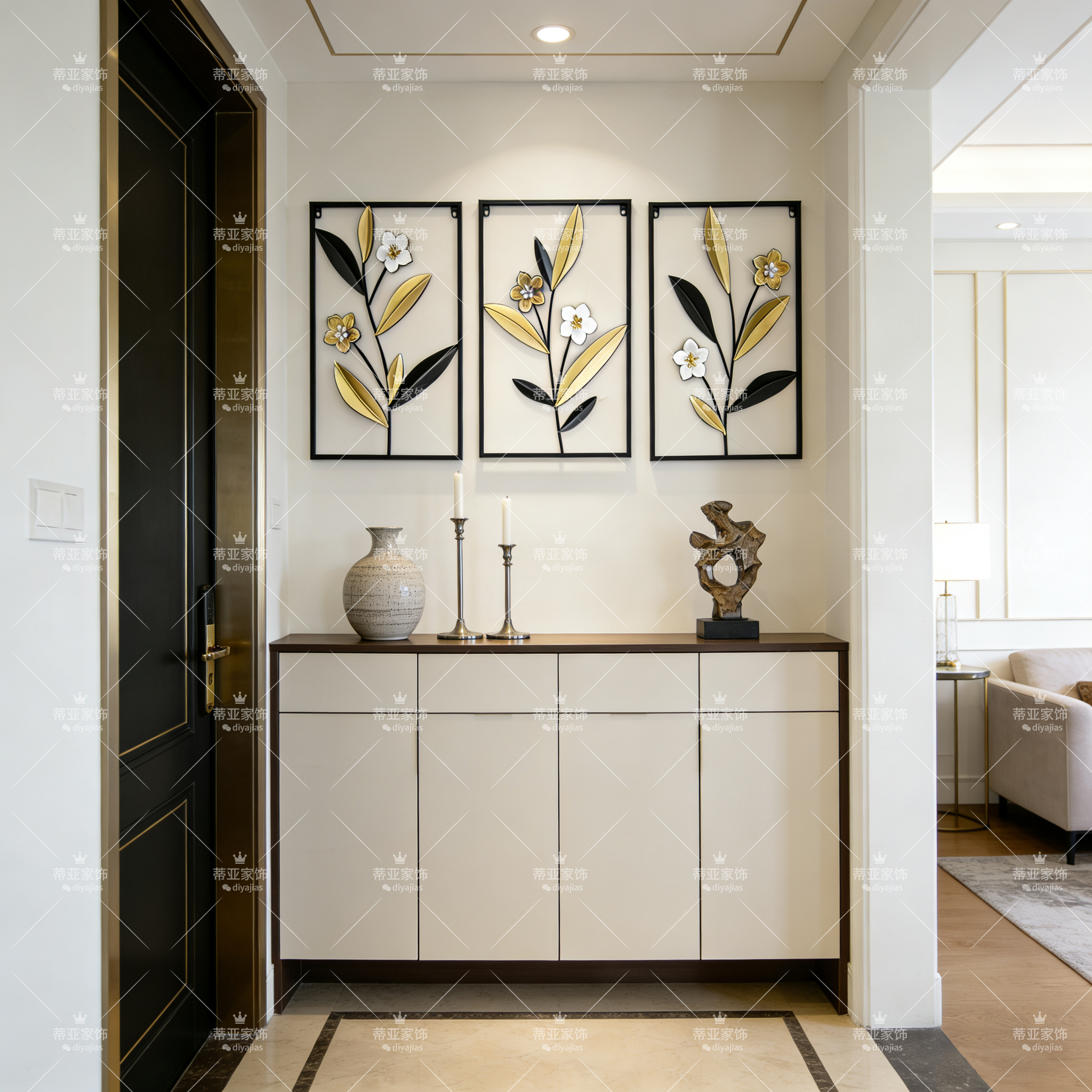 现代简约风格三联金属花卉挂画卧室壁画房间画客厅画框装饰品