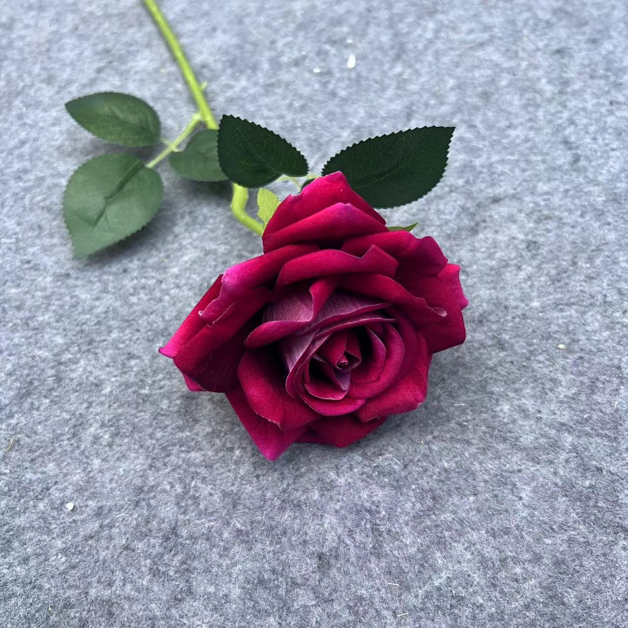 仿真花仿真玫瑰 单支弯杆绒布玫瑰婚礼家居花墙装饰批发 详情图5