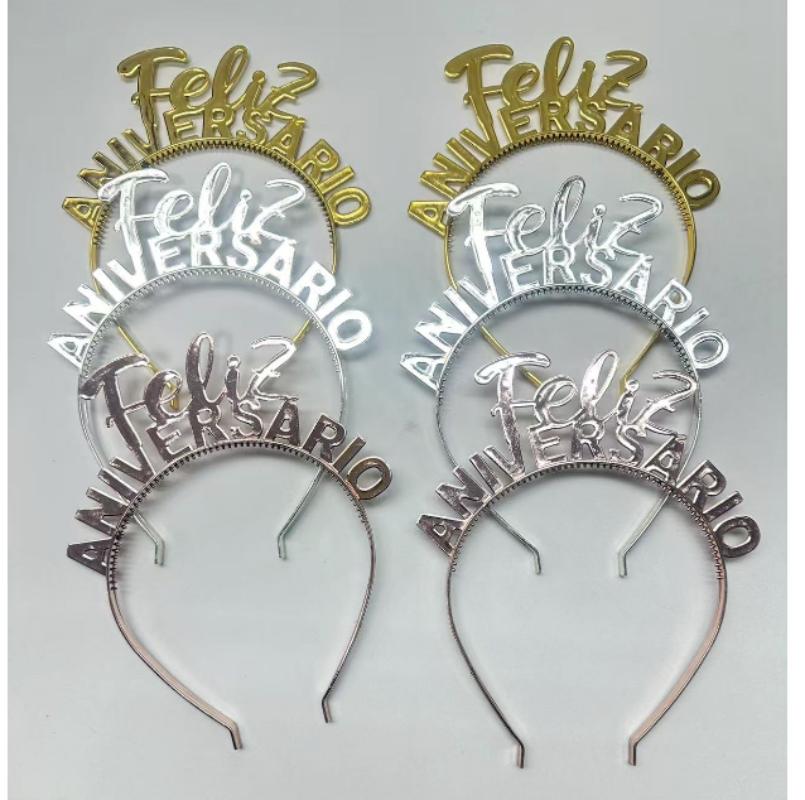 Feliz Aniversario 周年快乐发箍 西语周年派对金属头箍 拍照道具
