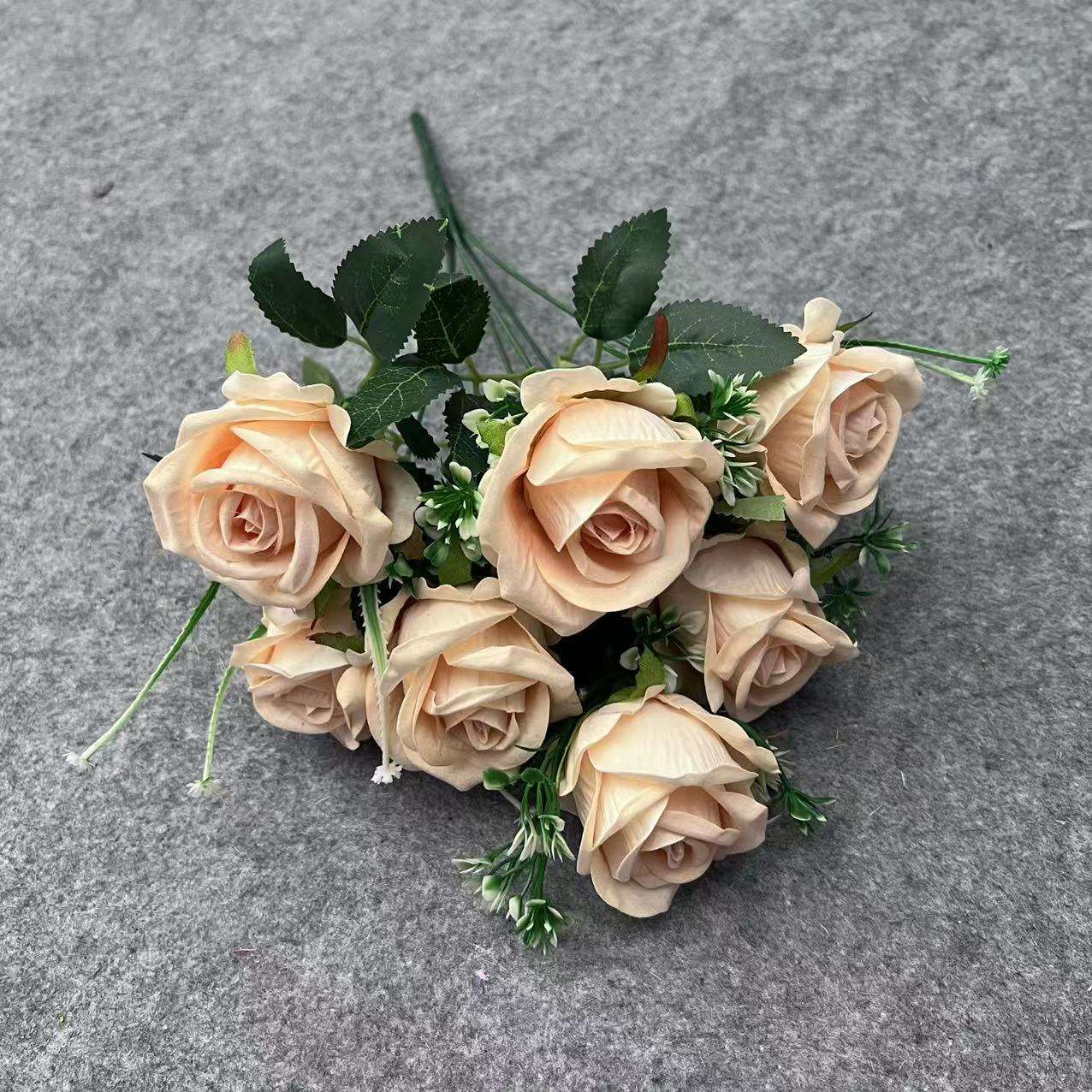 仿真花仿真玫瑰7头绒布角玫假花婚礼家居装饰布置花束摆件批发详情图4