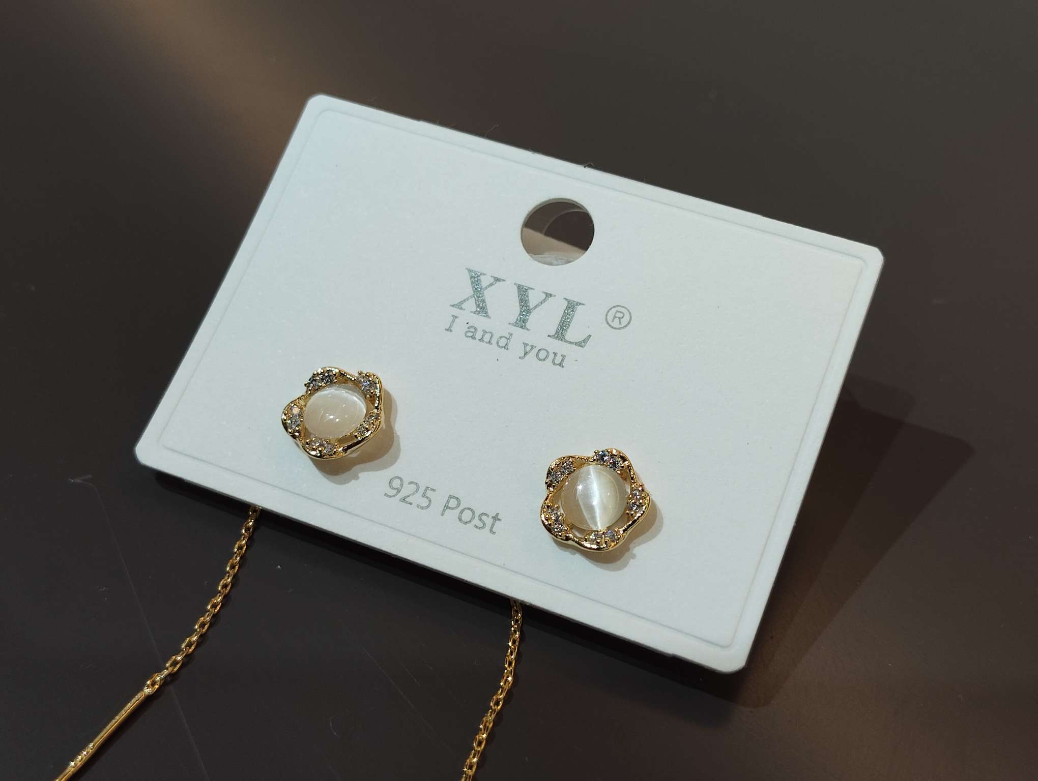 高级感猫眼石花朵耳线女爆款气质养耳洞耳饰产品图