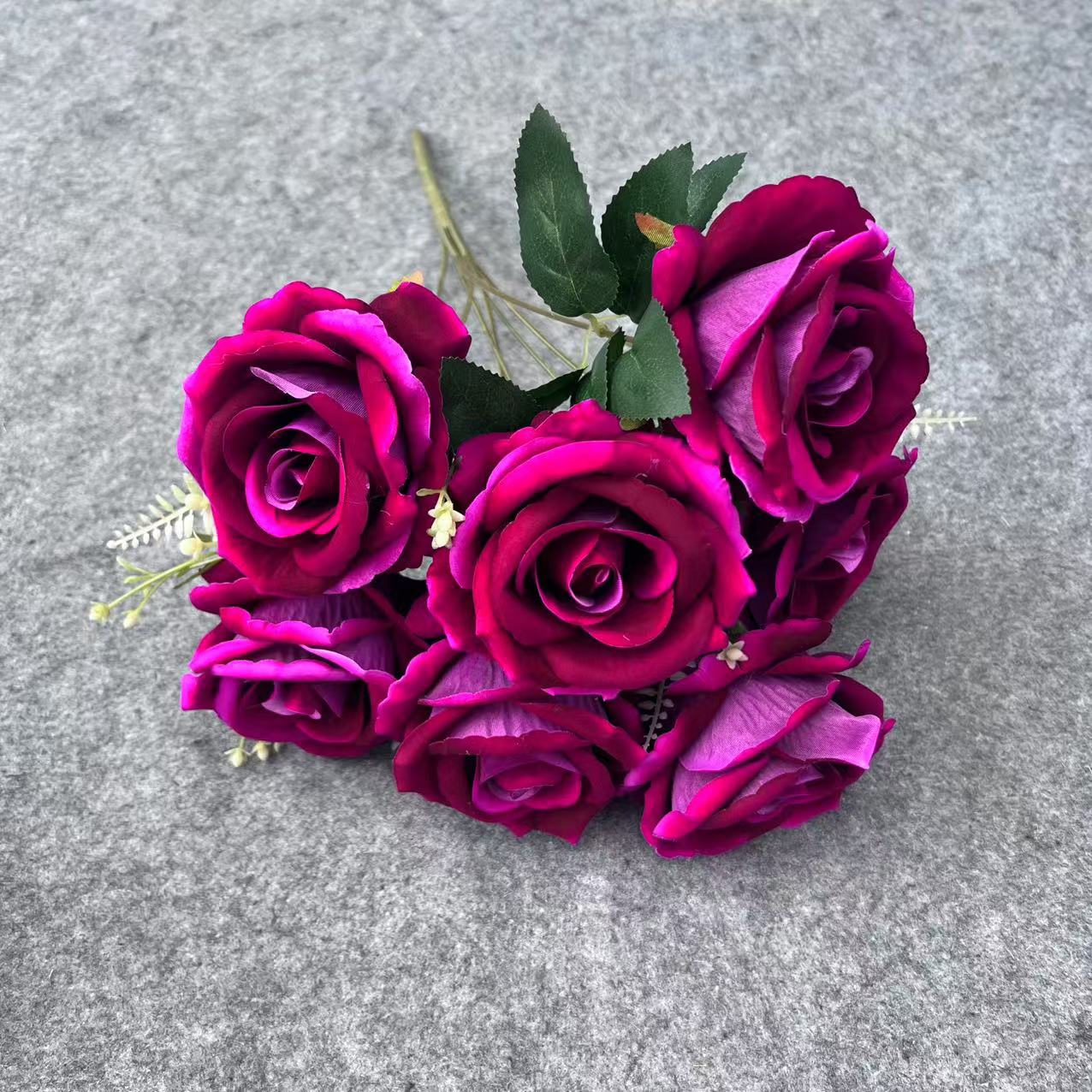 仿真玫瑰仿真花束7头绒布圆玫瑰仿真花婚礼家居红玫瑰花批发 详情图10