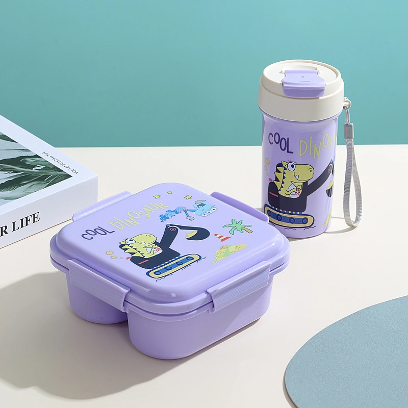 H226-529 Cartoon Double Round Set, Water Cup Lunch Box, Microwave Lunch box, Children's bento Box, Tableware set detail image 5