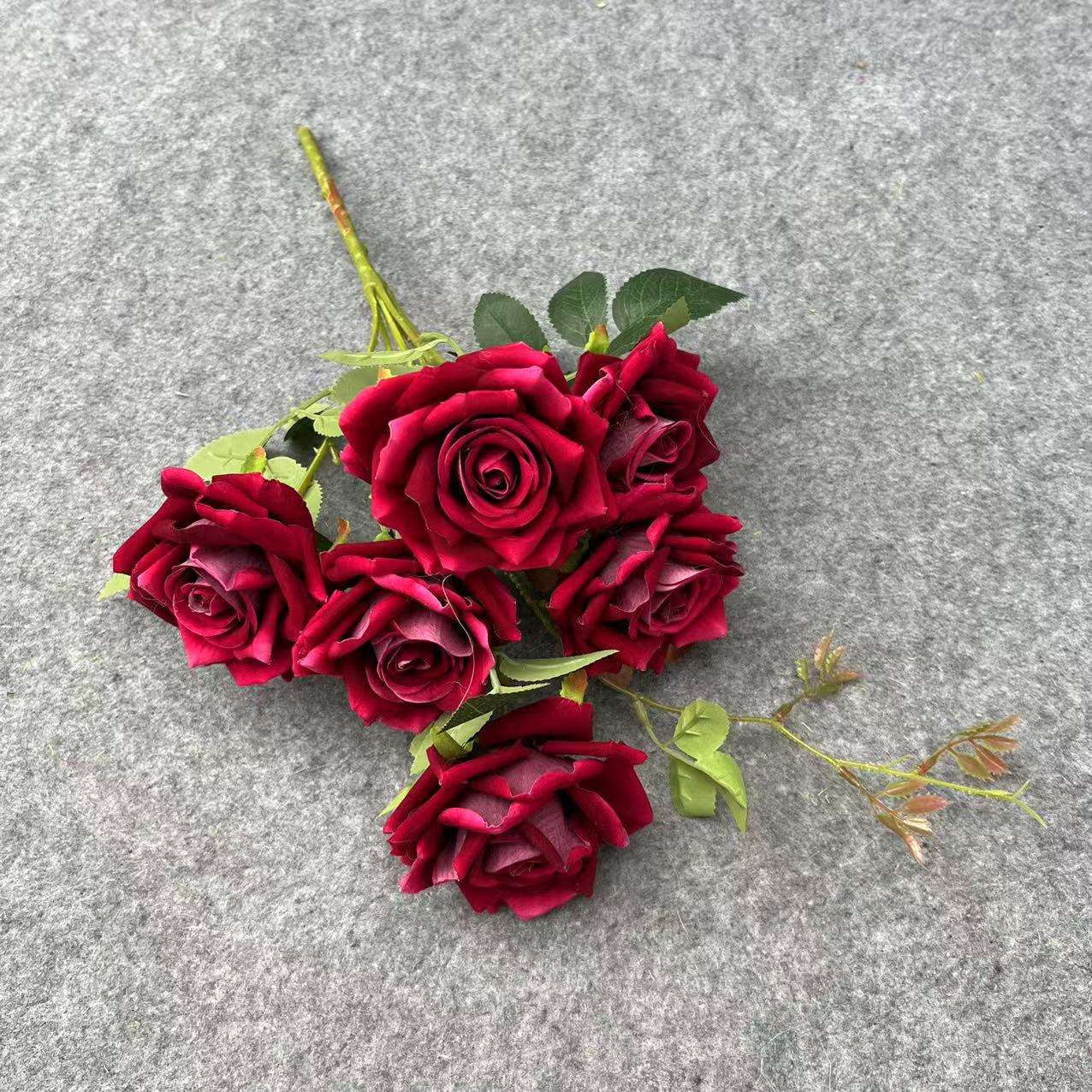 仿真花仿真玫瑰6头花束绒布玫瑰婚庆花墙家居装饰批发花材 详情图5