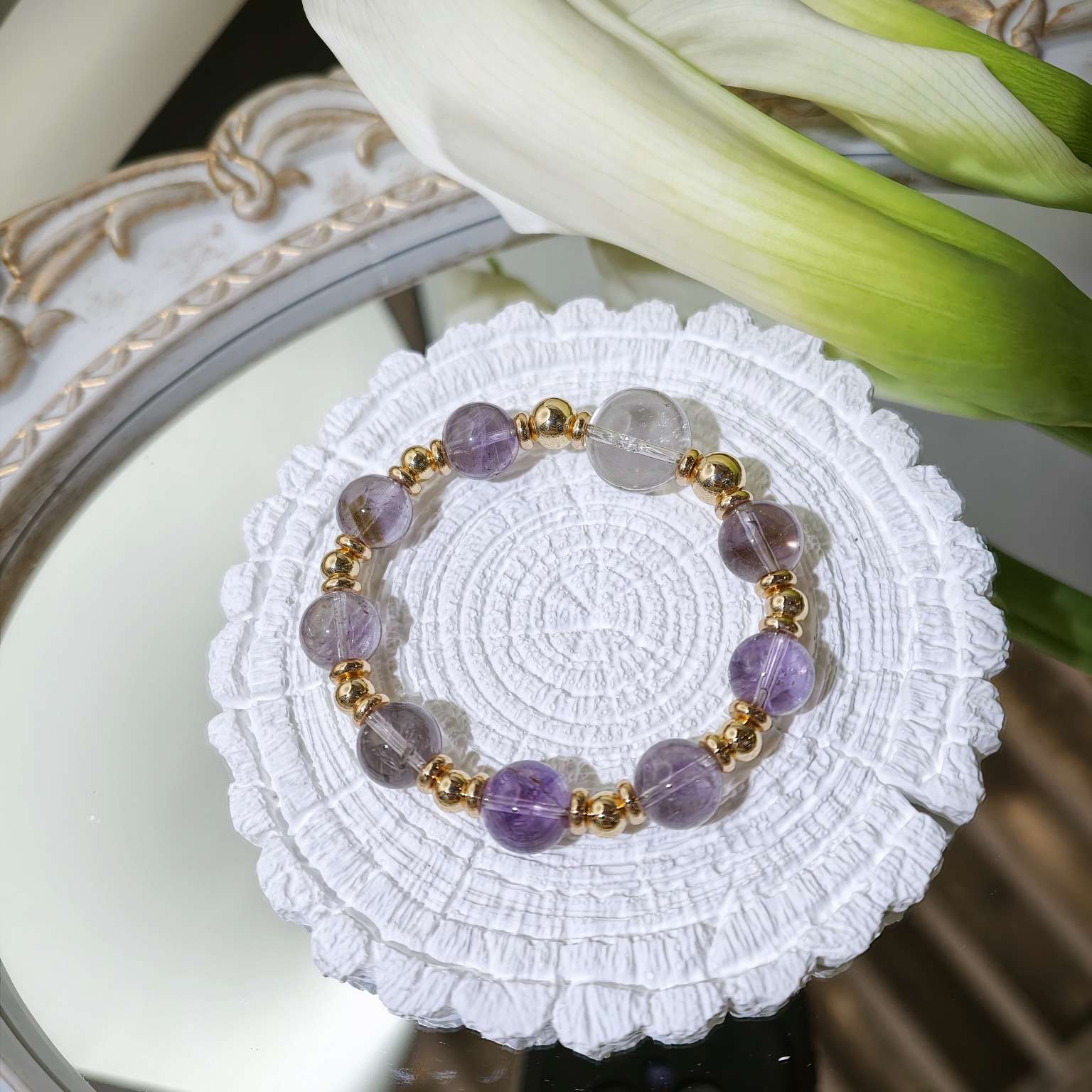 玻利维亚紫水晶白水晶15+mm、11+mm水晶手串