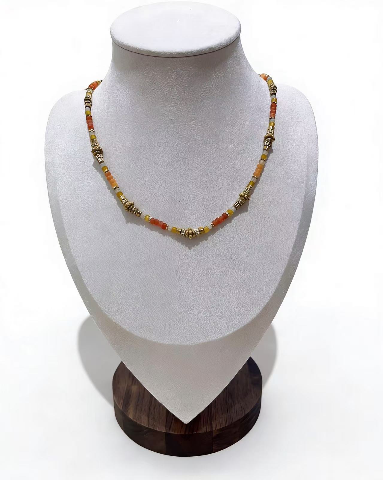 新中式红撞色复古手工串珠项链 轻奢复古设计感个性锁骨链