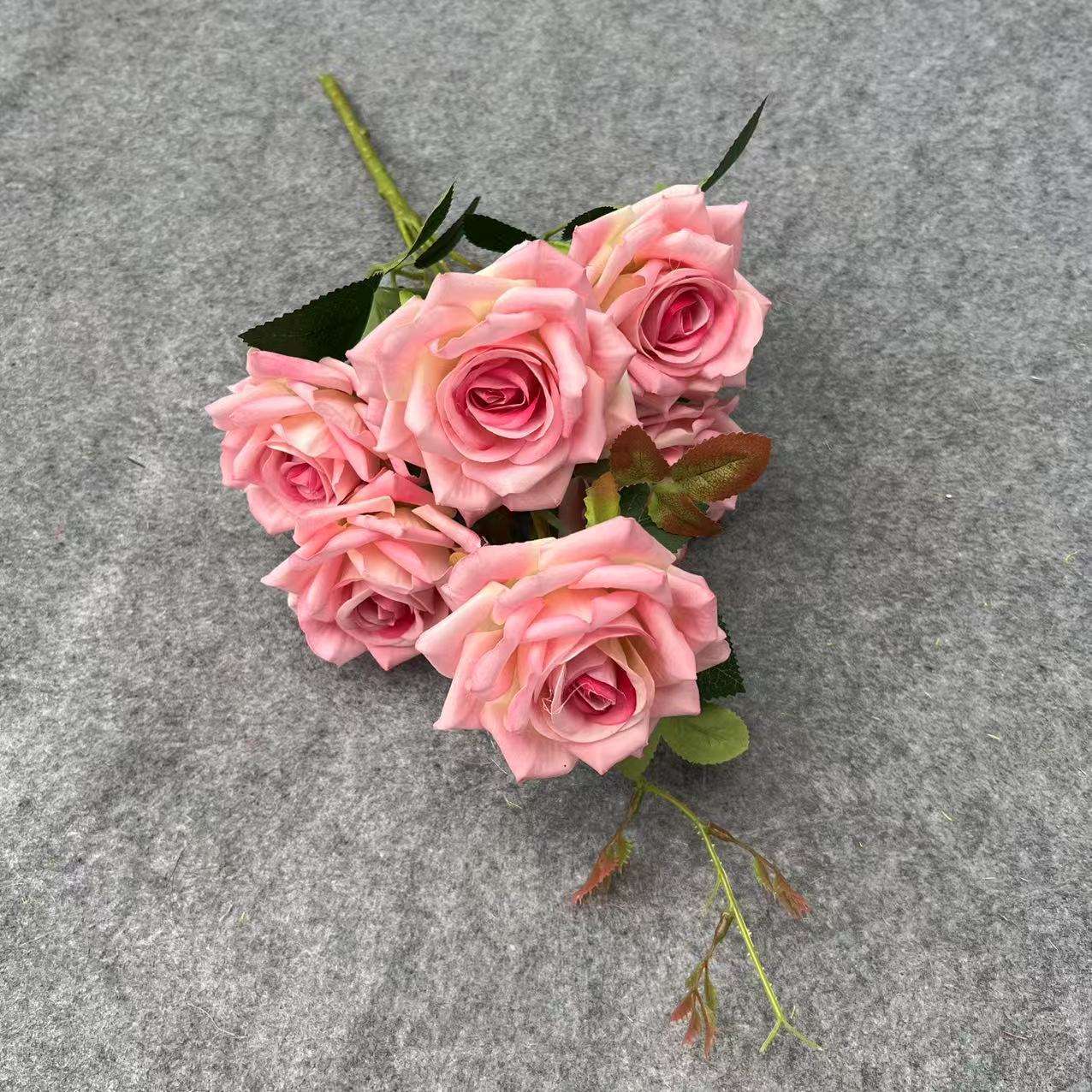 仿真花仿真玫瑰6头花束绒布玫瑰婚庆花墙家居装饰批发花材 详情图7