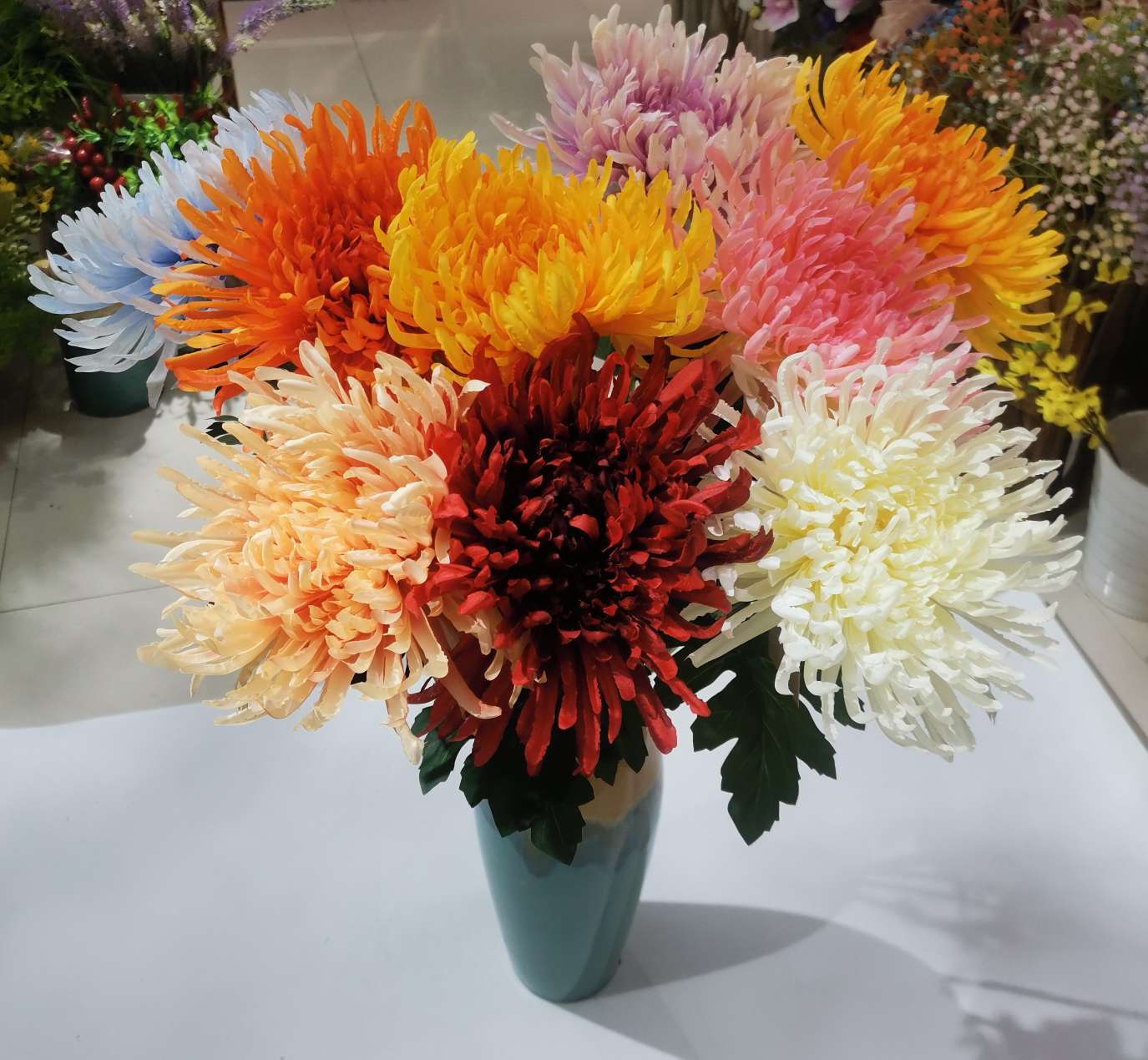 仿真7叉把束菊花 八爪菊  清明祭祀专用花  工程花详情图9