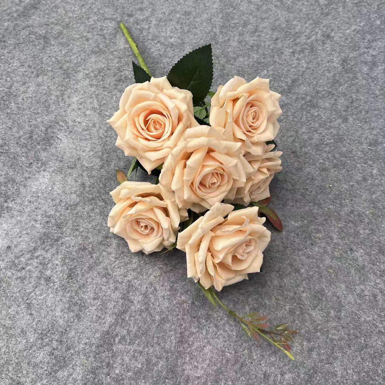 仿真花仿真玫瑰6头花束绒布玫瑰婚庆花墙家居装饰批发花材 白底实物图