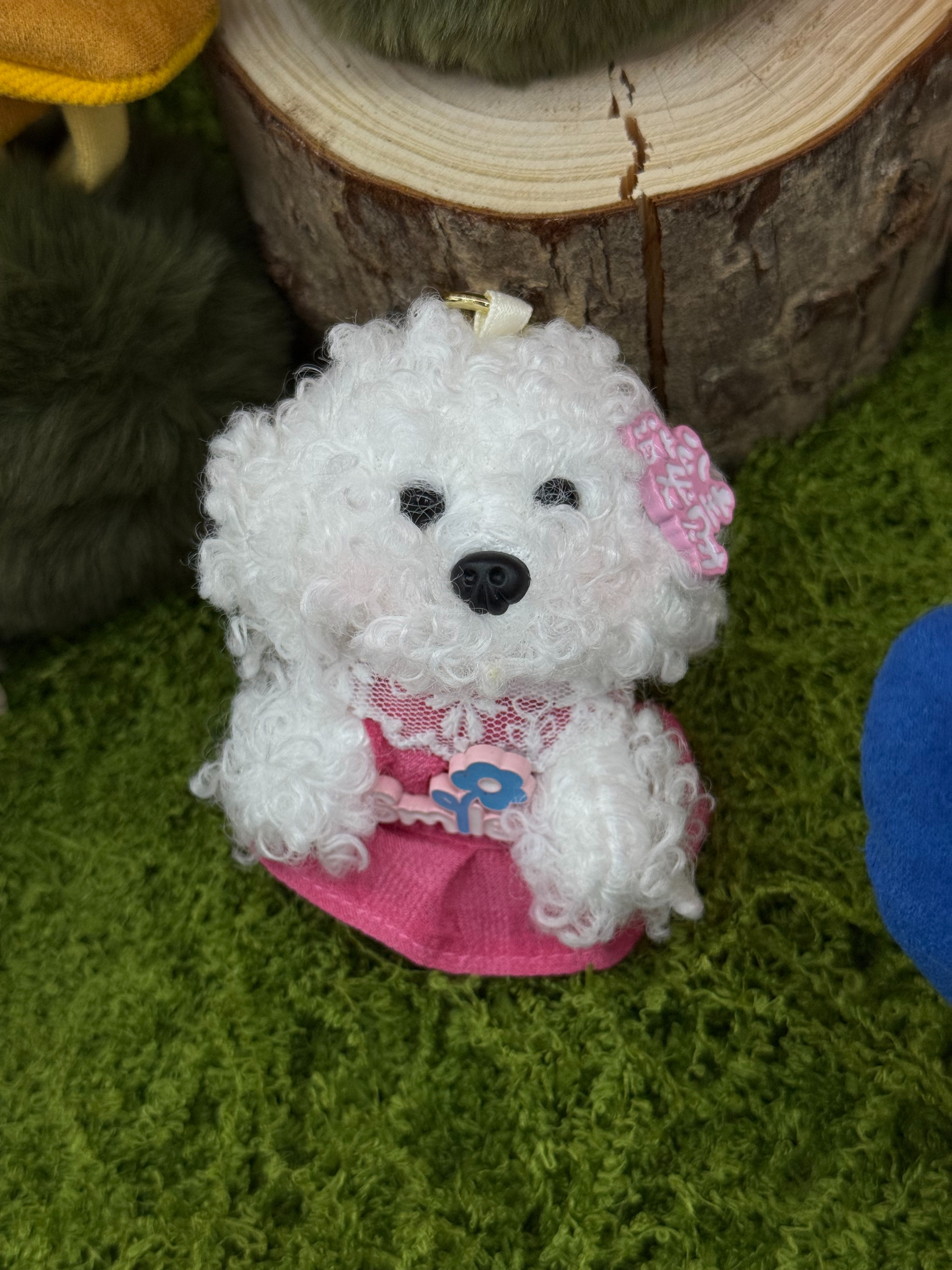 Curly teddy dog plush toy keychain pendant details Picture