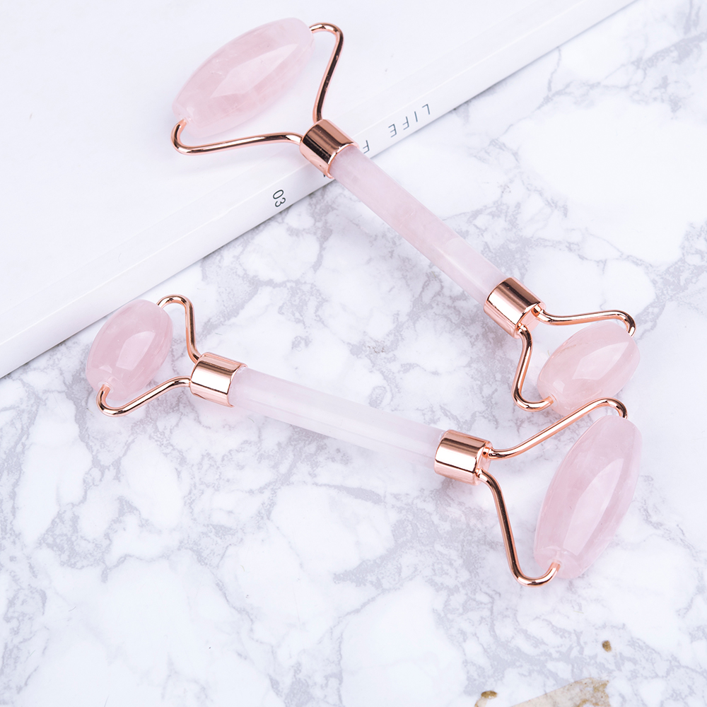 Natural rose quartz jade roller massager, gua sha board, facial, eye and full-body muscle pulling stick, beauty massage tool Item Picture