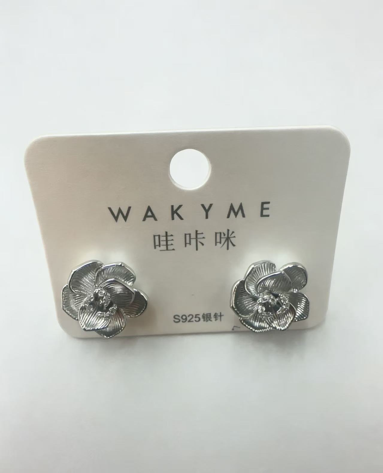 哇咔咪银色山茶花S925银针高级