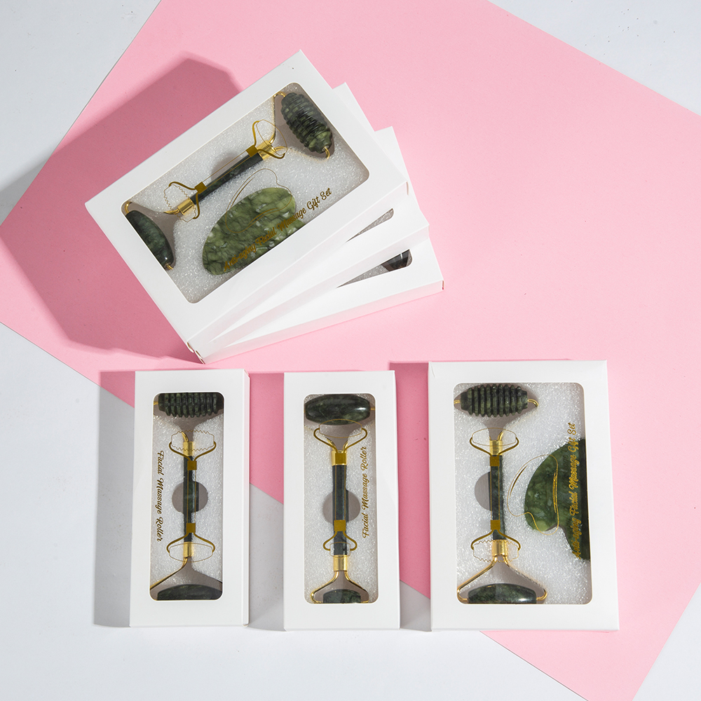 Jade beauty roller gua sha board beauty stick, Xiuyan jade gua sha beauty facial jade massager set Specification image