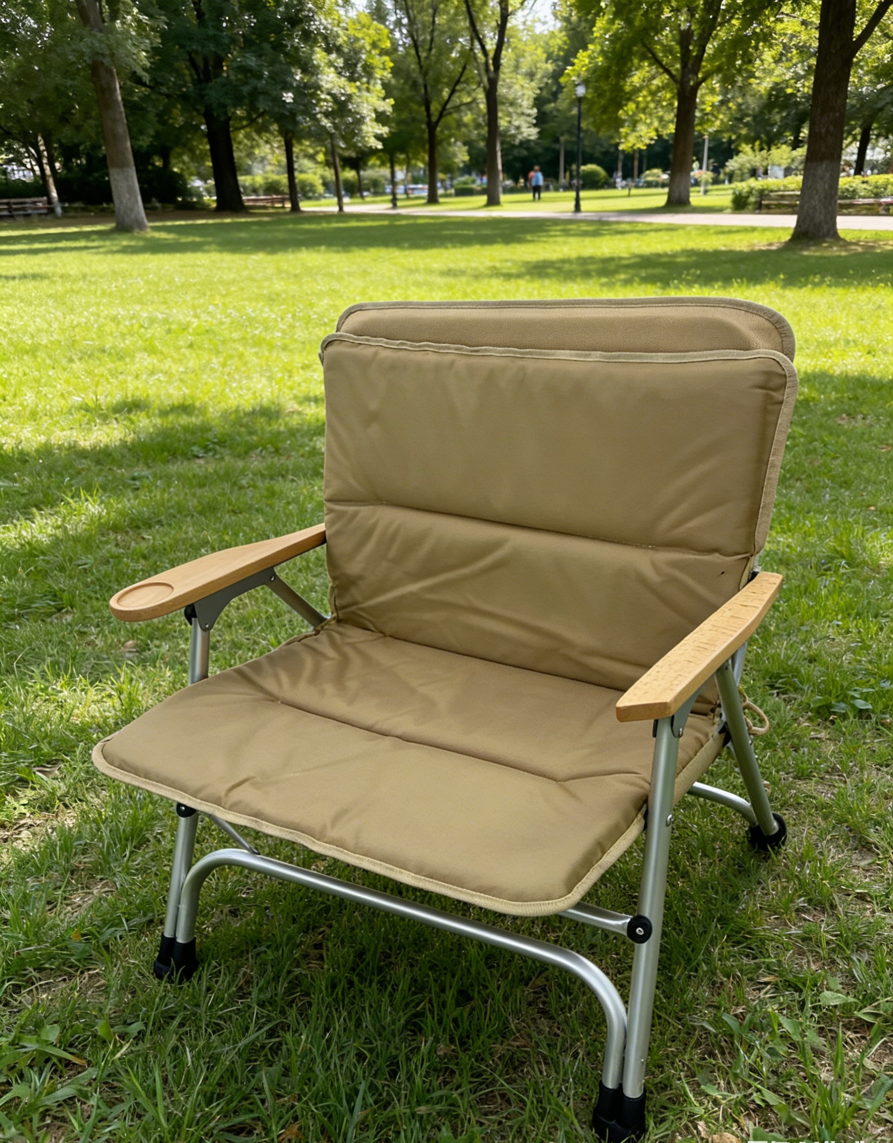 户外折叠椅露营椅子铝合金折叠超轻便携双人沙发椅带坐垫亲子椅靠背椅露营椅带垫子
