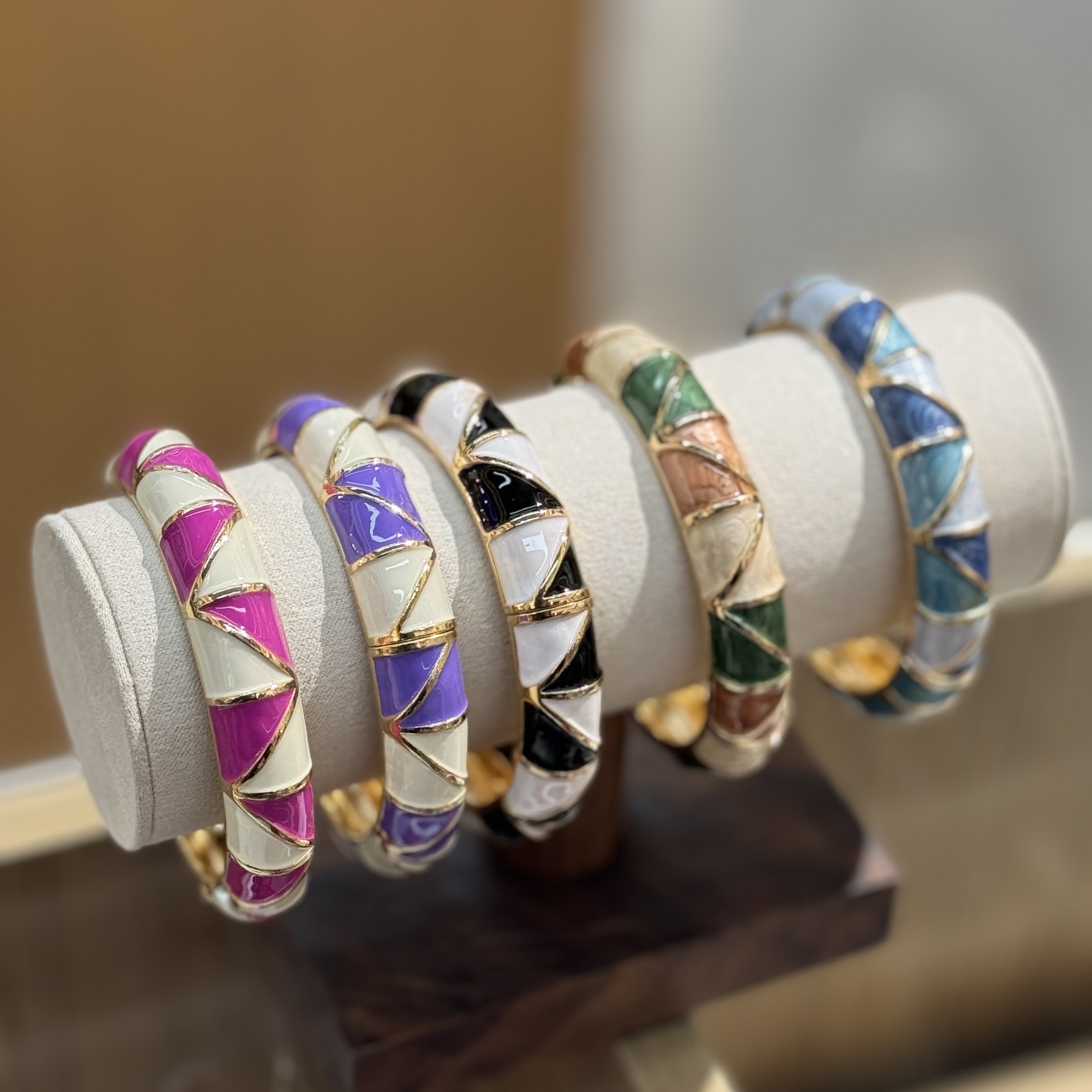 彩色几何图案925银镯猫眼手镯铜微镶手环简约时尚饰品