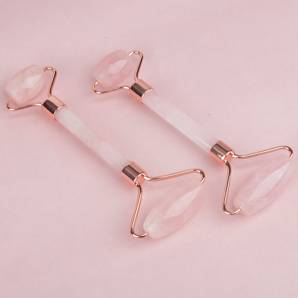 Natural rose quartz jade roller massager, gua sha board, facial, eye and full-body muscle pulling stick, beauty massage tool Application Scenario