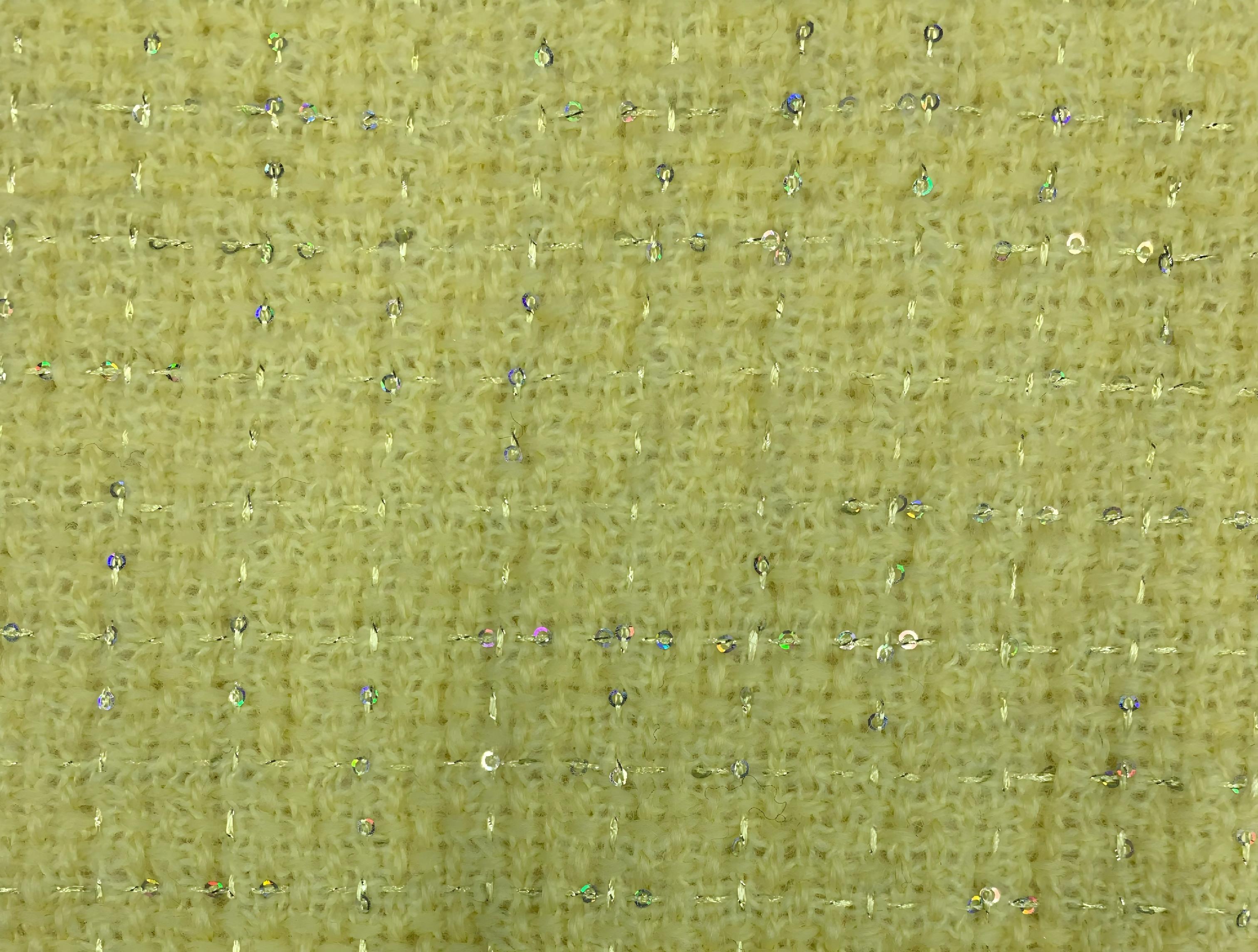 【奢华小香风】浅黄色亮片编织面料，优雅复古，手工质感，高端服饰DIY必备