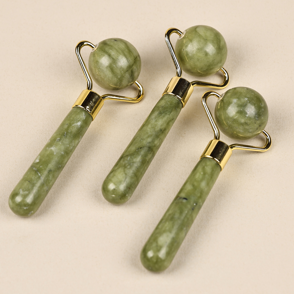 Jade round ball massager, green phoenix jade beauty container, facial and eye small eye beauty stick, single-head Xiuyan jade roller details Picture