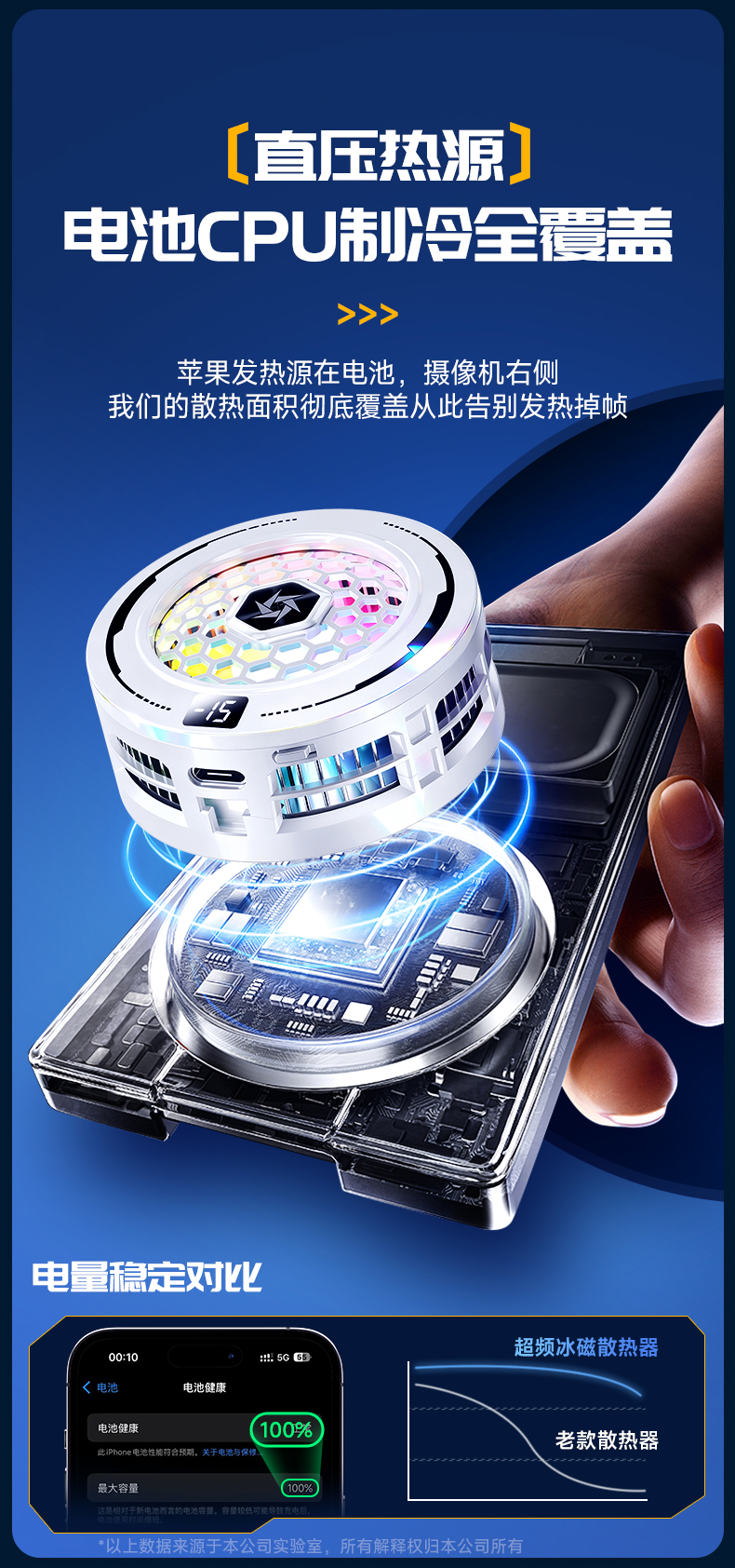 Semiconductor cooling, ice formation, magnetic back clip, live streaming, digital display, silent cooling wonder for mobile phone heat sink pic 9