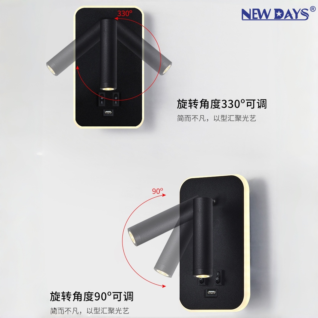 NEWDAYS brand's new cross-border led bulb is a rectangular rotatable reading lamp, an energy-saving high-brightness lamp, an embedded aisle wall lamp, a night light with a USB interface Application Scenario