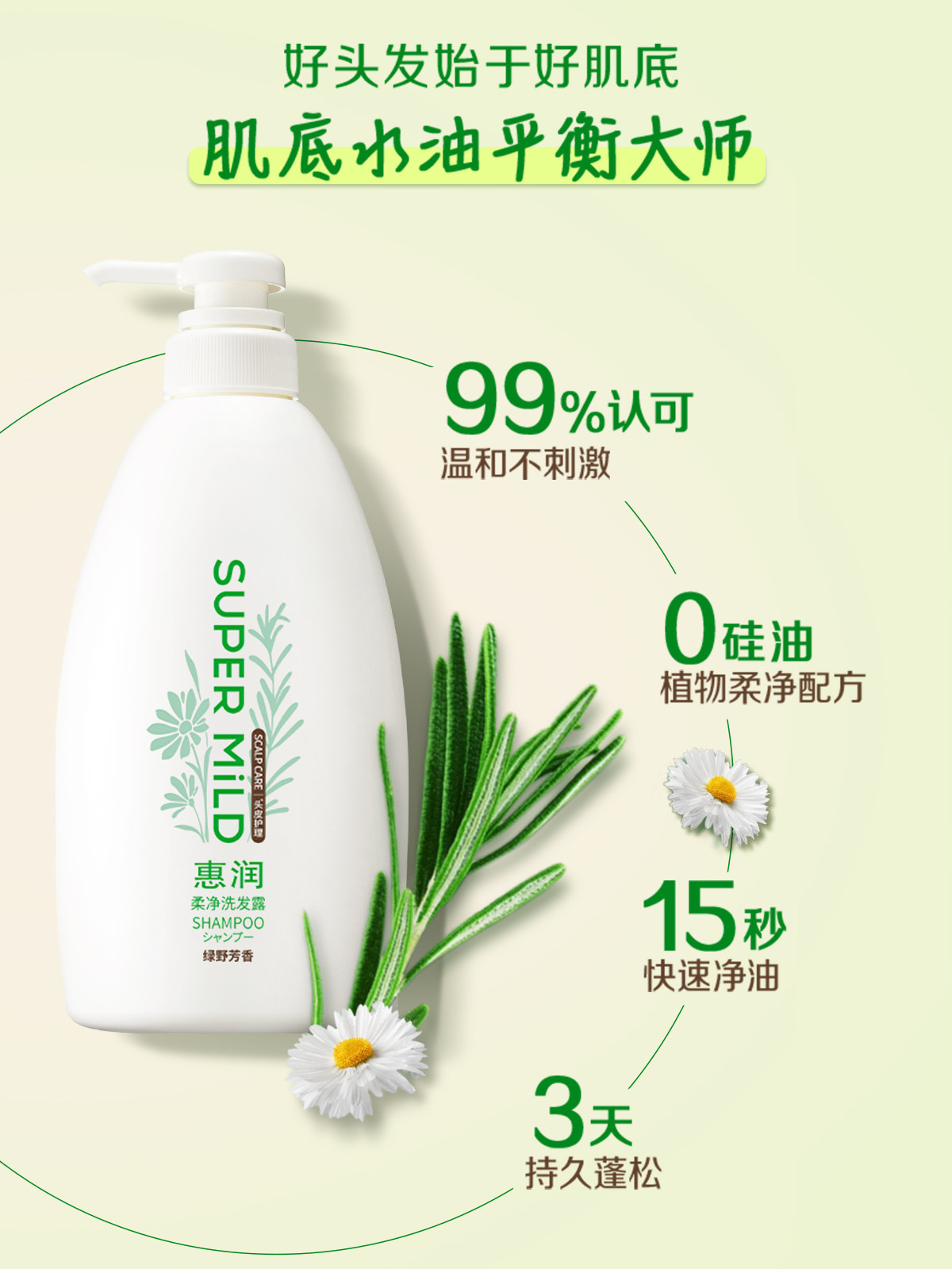 Japanese Huirun Shampoo: Gentle, Smooth, Oil-Control, fluffy, silicone-Free Green Field Shampoo 600ml