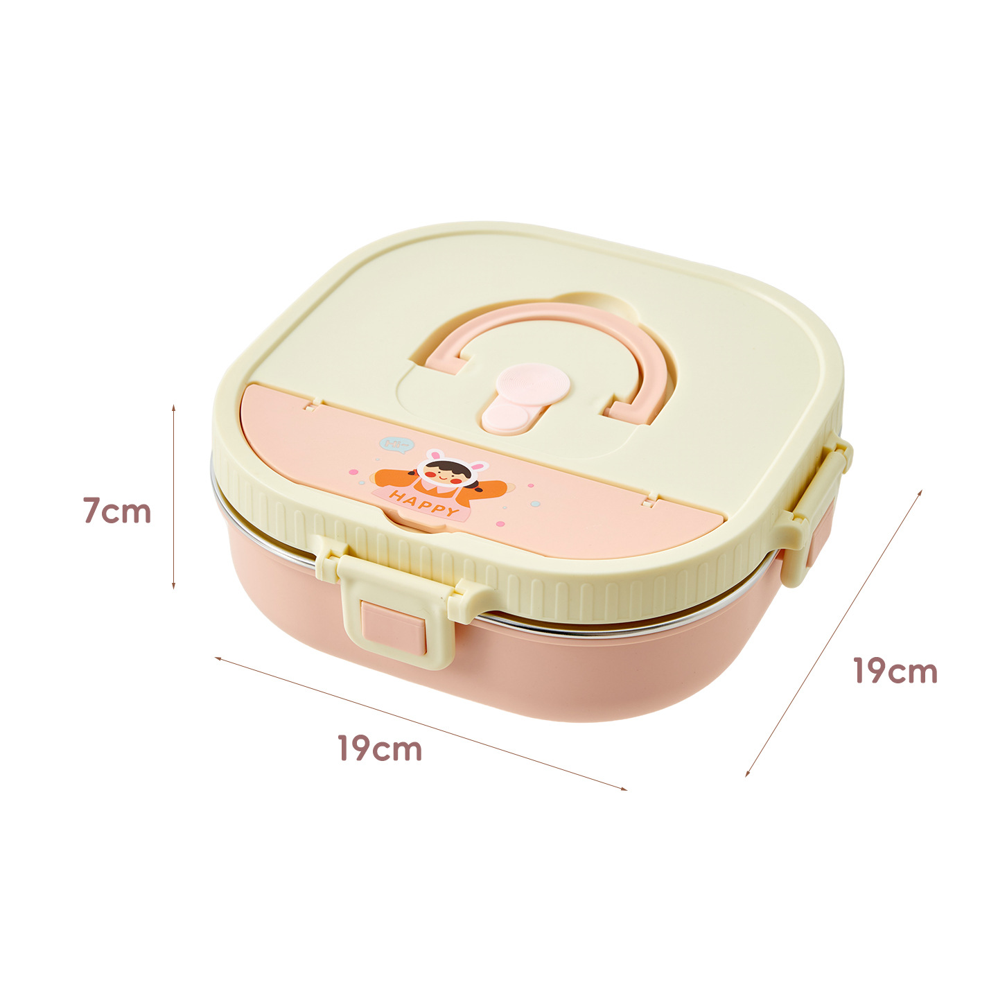 卡通女孩 19197cm 圆形不锈钢饭盒 带手提 学生儿童便携分格便当盒详情2